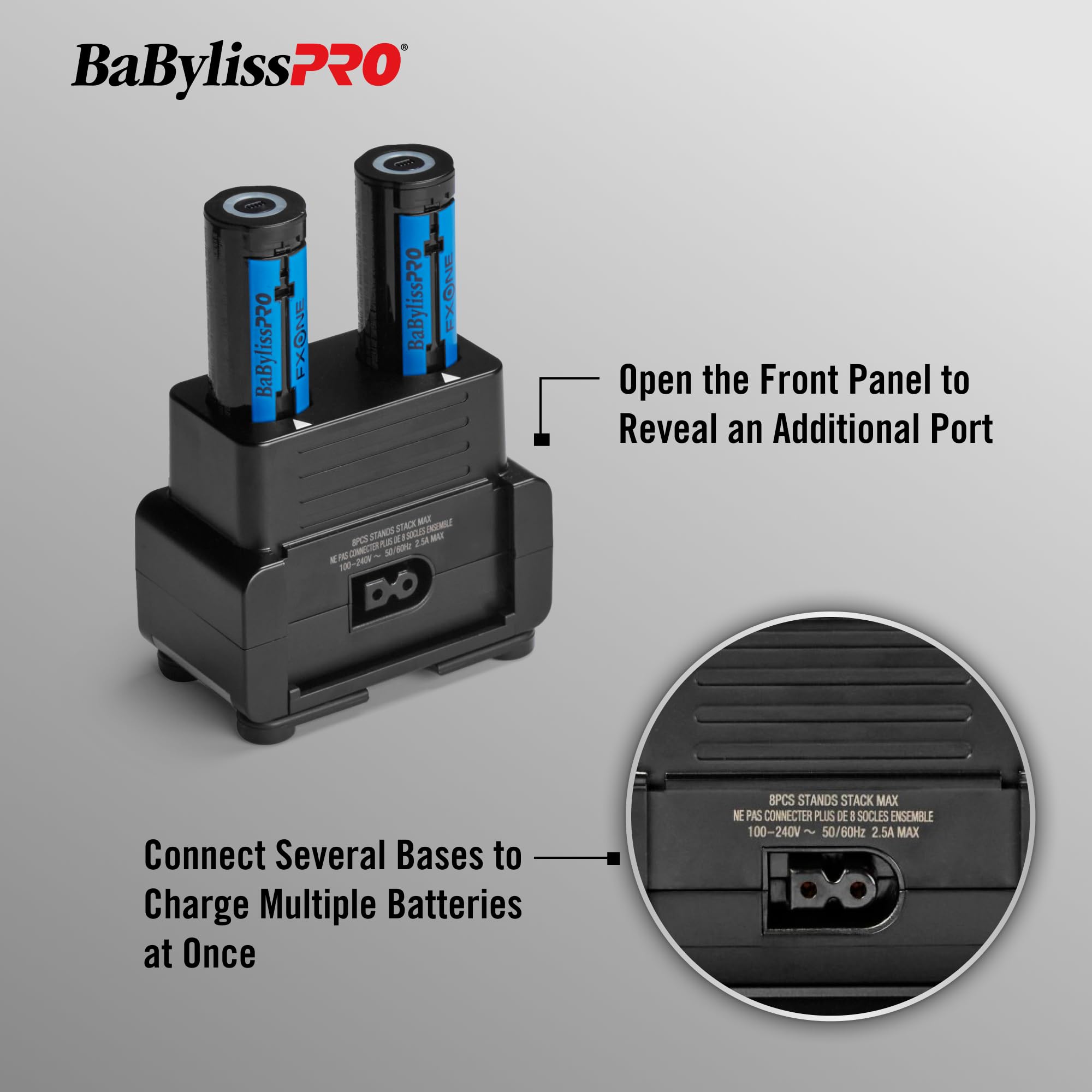 BaBylissPRO® FXONE Dual-Battery Charging Station for Cordless Hair Clippers & Trimmers - Professional Salon & Home Barber Use