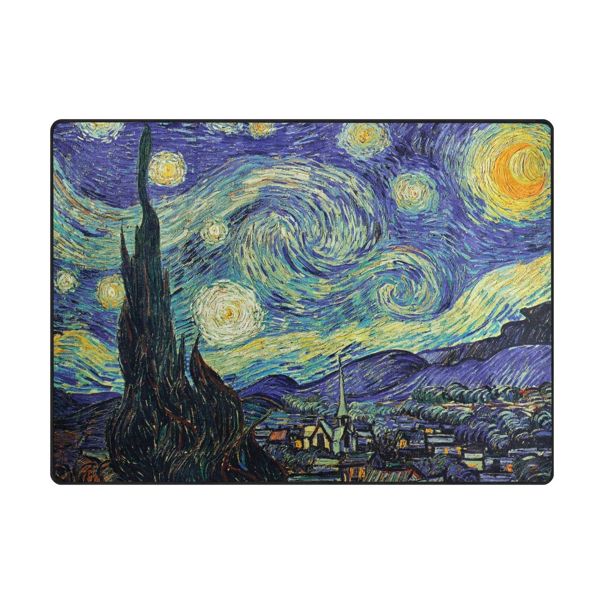 Van Gogh Starry Night Area Rug - 7' x 5' Non-Slip Oil Painting Inspired Living Room & Bedroom Rug - Perfect for Bohemian Decor & Artistic Home Décor