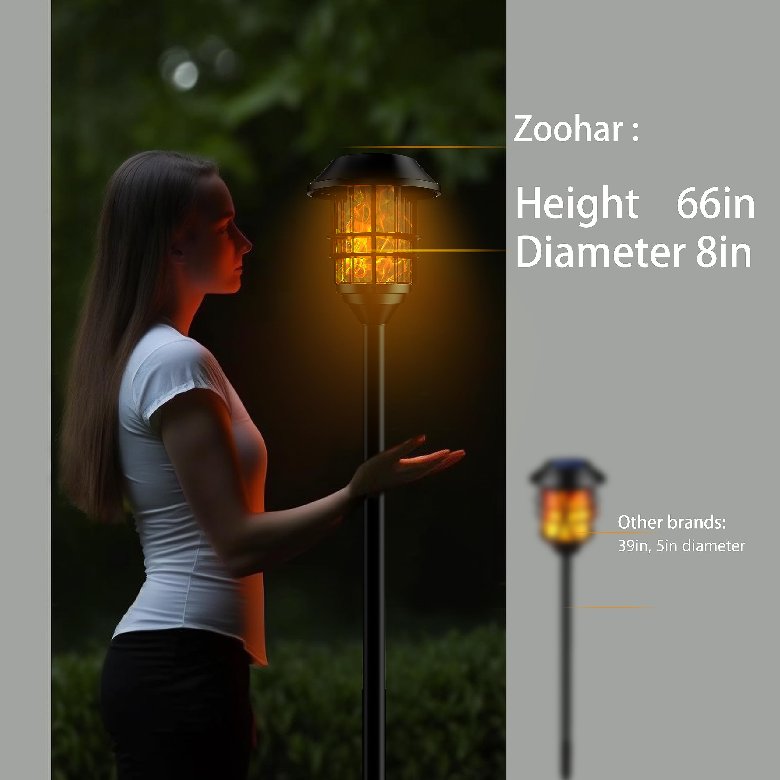 ZOOHAR Solar Pathway Flame Lights - Outdoor Solar LED Garden Lights with Durable Metal Construction, Waterproof & Weatherproof - Perfect for Garden, Walkway, Patio, Balcony, Poolside Decor (2 Pack) - Create a Magical Ambiance for Evening Gatherings & Landscape Lighting