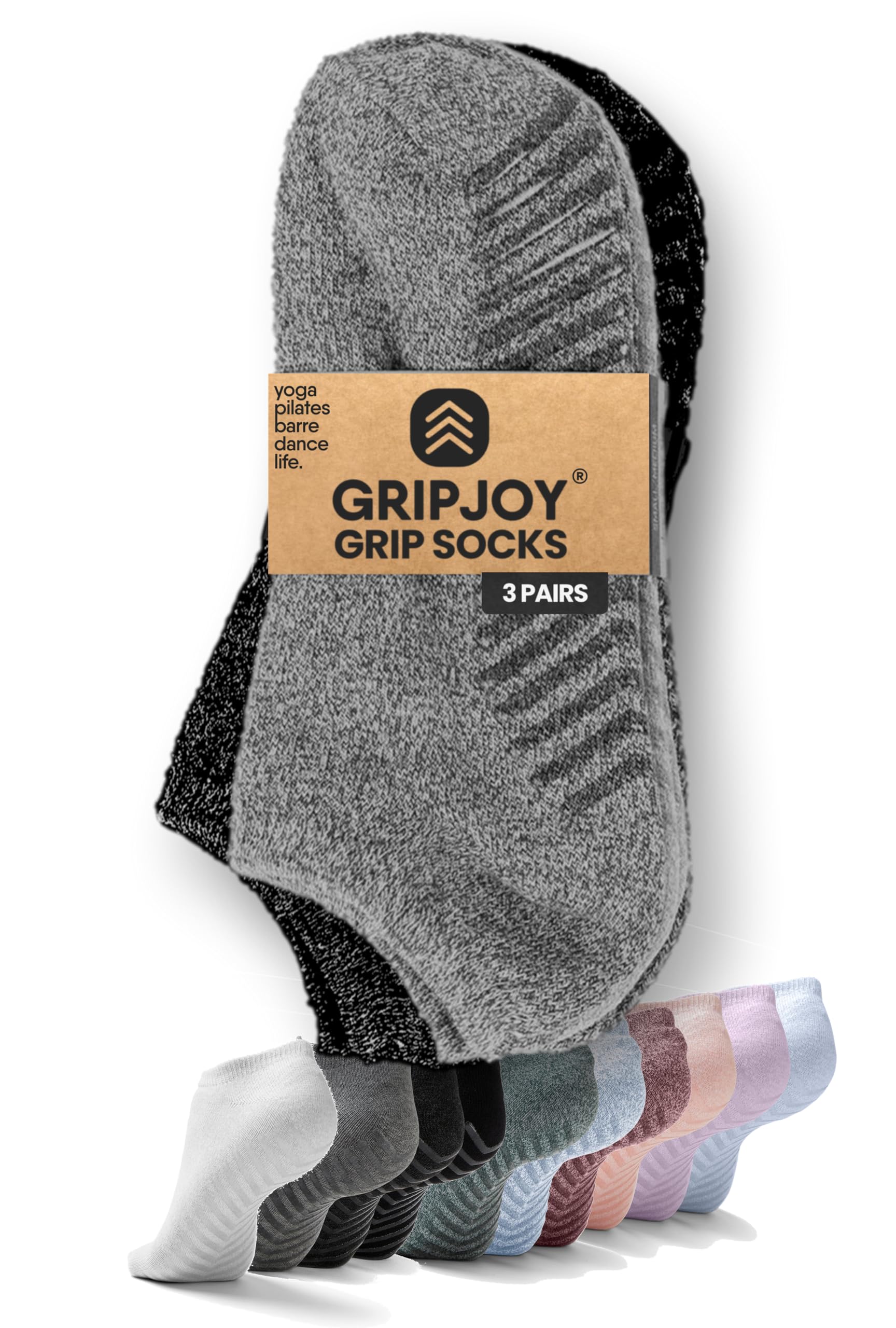 Gripjoy Non-Slip Grip Socks for Women & Men - 3 Pairs Yoga Socks with Grippers, Hospital Socks with Anti-Skid Soles - Perfect for Yoga, Pilates, Hospital Use and Home Wear