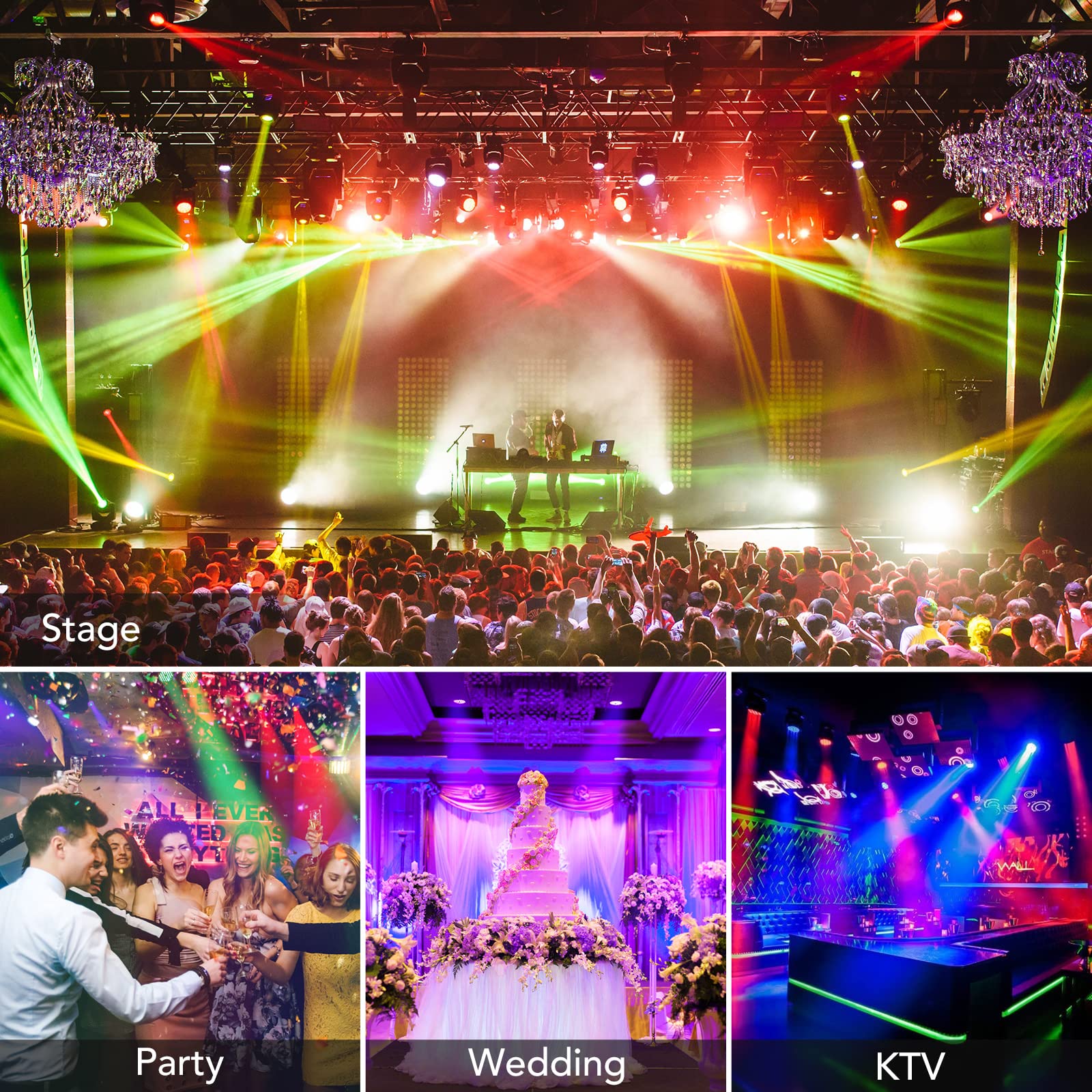 6 Pack 36 LED Par Lights - Sound Activated & DMX Control Stage Lighting for Weddings, Clubs, Concerts, Christmas Parties (Uplights for DJ, Music Shows, Holiday Events)