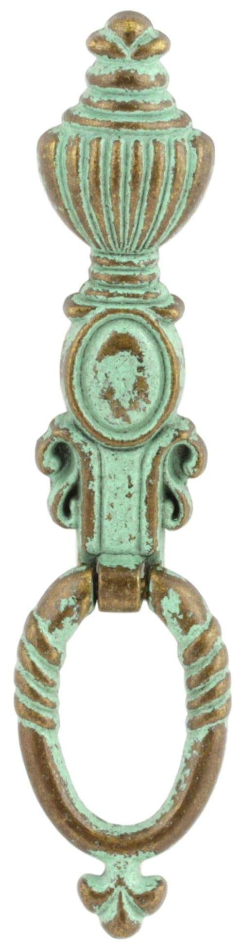 Vintage Verdigris Crowned Ring Pull - Antique Cabinet & Cupboard Handle for Home Decor