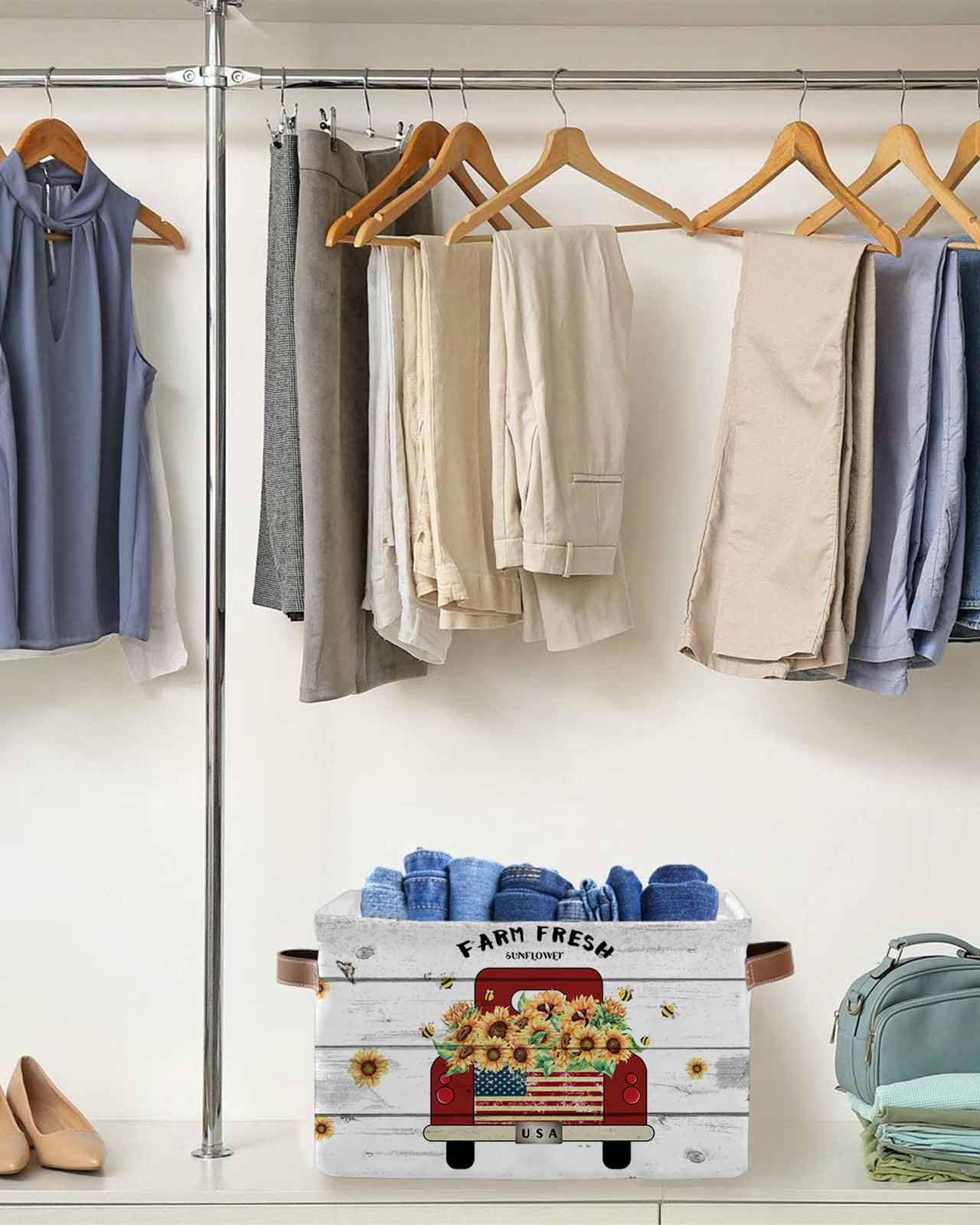Large Collapsible Storage Bins with Handles - Wooden Texture Storage Baskets Cube Organizer for Shelves & Closet (2PCS) - Perfect for Home Organization, Bedroom, Living Room & Office Storage