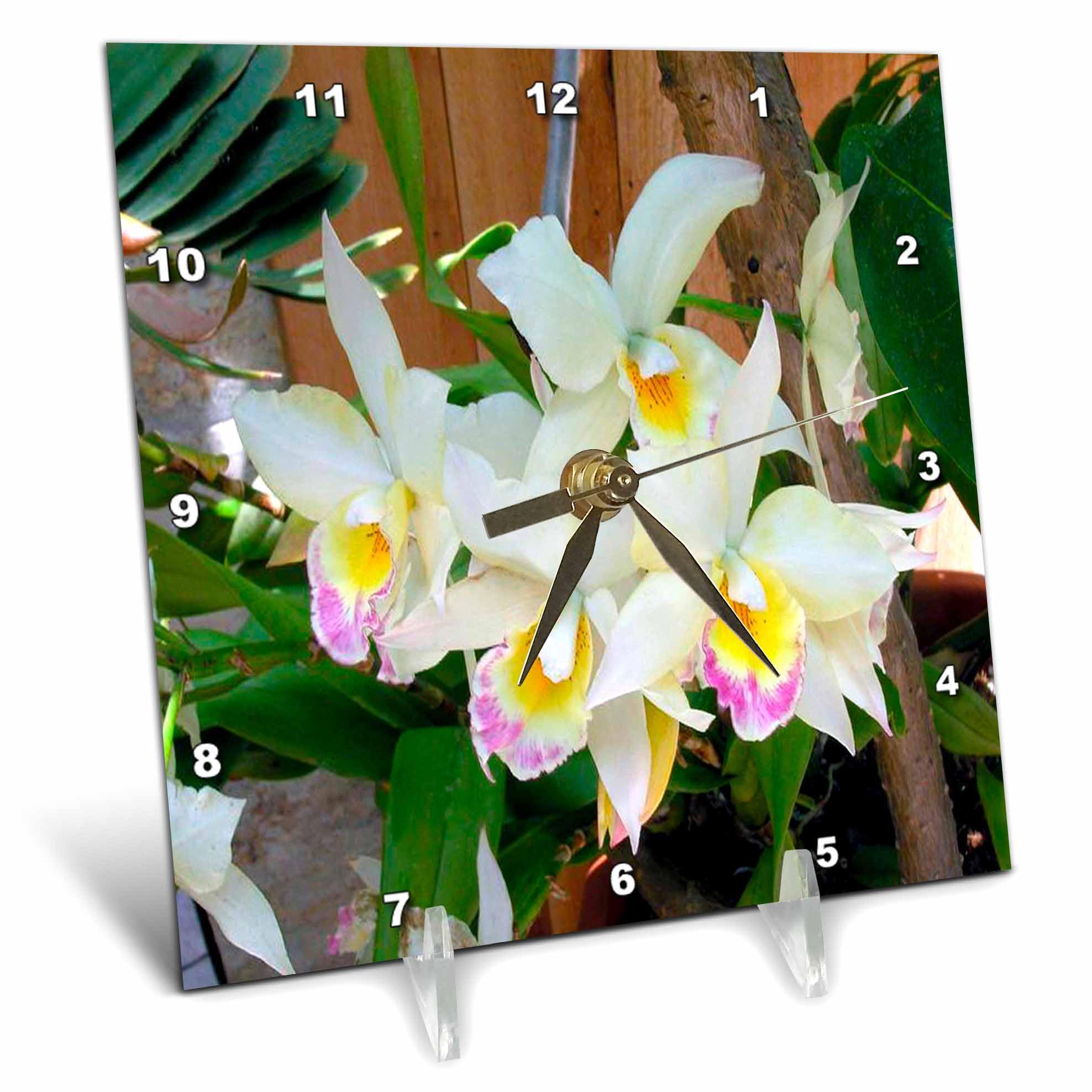 3D Rose Orchid Flower Desk Clock - 6x6 Inch Elegant Home & Office Decor for Gifts, Weddings, and Modern Interiors