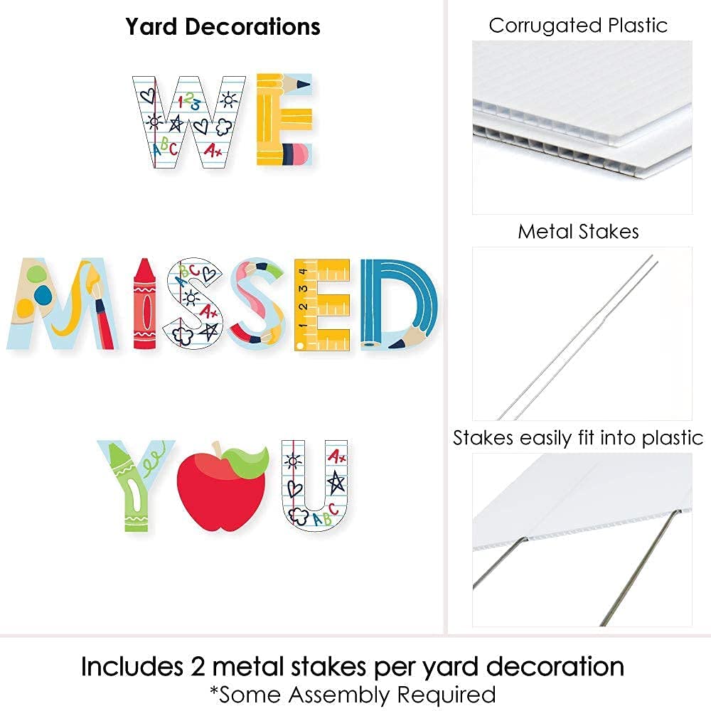 Big Dot of Happiness Back to School Yard Signs - First Day of School Welcome Decor for Classroom & Lawn - Outdoor 'We Missed You' Signs Virtual Bundle - Perfect for School Celebrations, Teacher Gifts & Virtual Learning Decorations