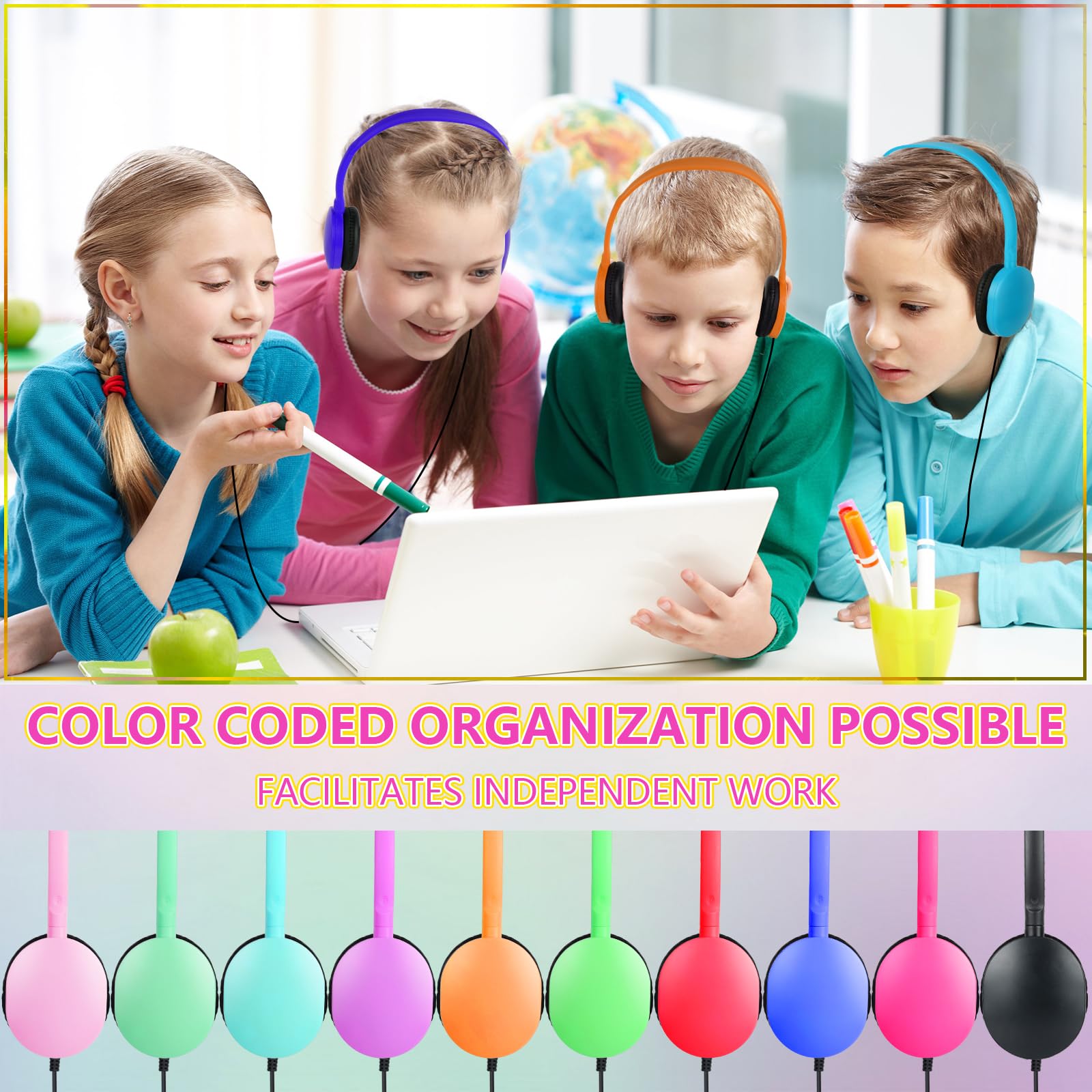**15 Pack Kids Headphones Bulk - Noise Cancelling Classroom Headphones for Students, Boys, Girls, Teens & Adults - Multi Color Wired Earphones for School, Computer, Online Learning & Home Use**