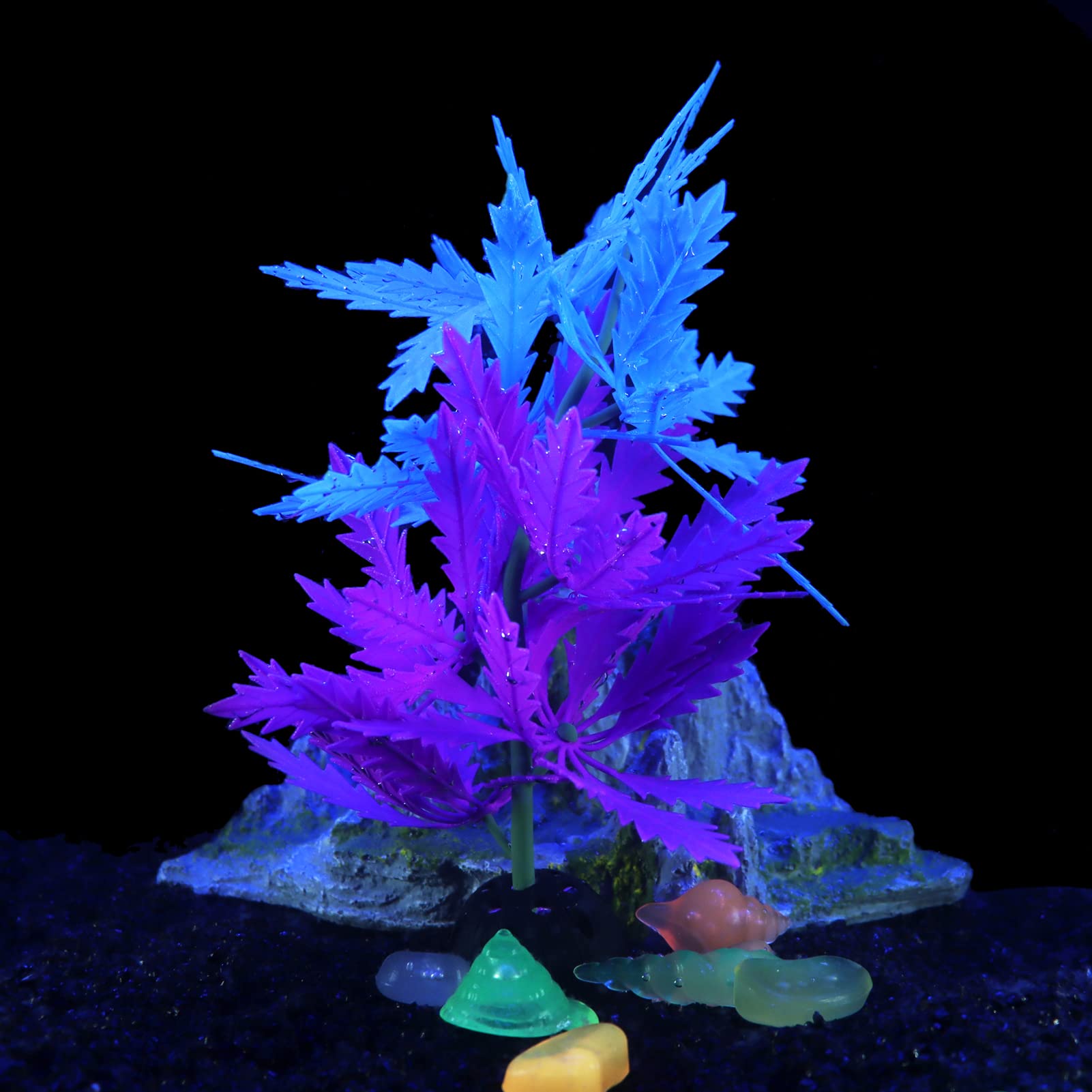 Glowing Artificial Silicone Aquarium Plants - Blue LED Fish Tank Decorations for Betta, Tropical & Freshwater Tanks | Underwater Landscape Ornaments with Glow Effect for Home & Office Aquascaping