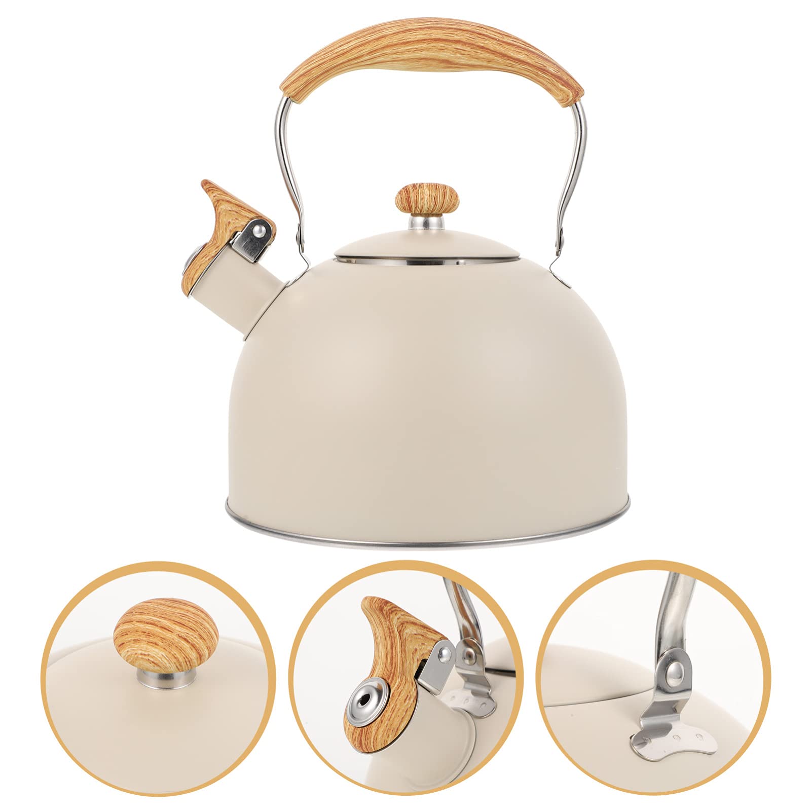 Premium Stainless Steel Whistling Tea Kettle with Wooden Handle - 1.5L Portable Stovetop Kettle for Home & Office - Perfect for Boiling Water, Making Tea, Coffee and Hot Beverages