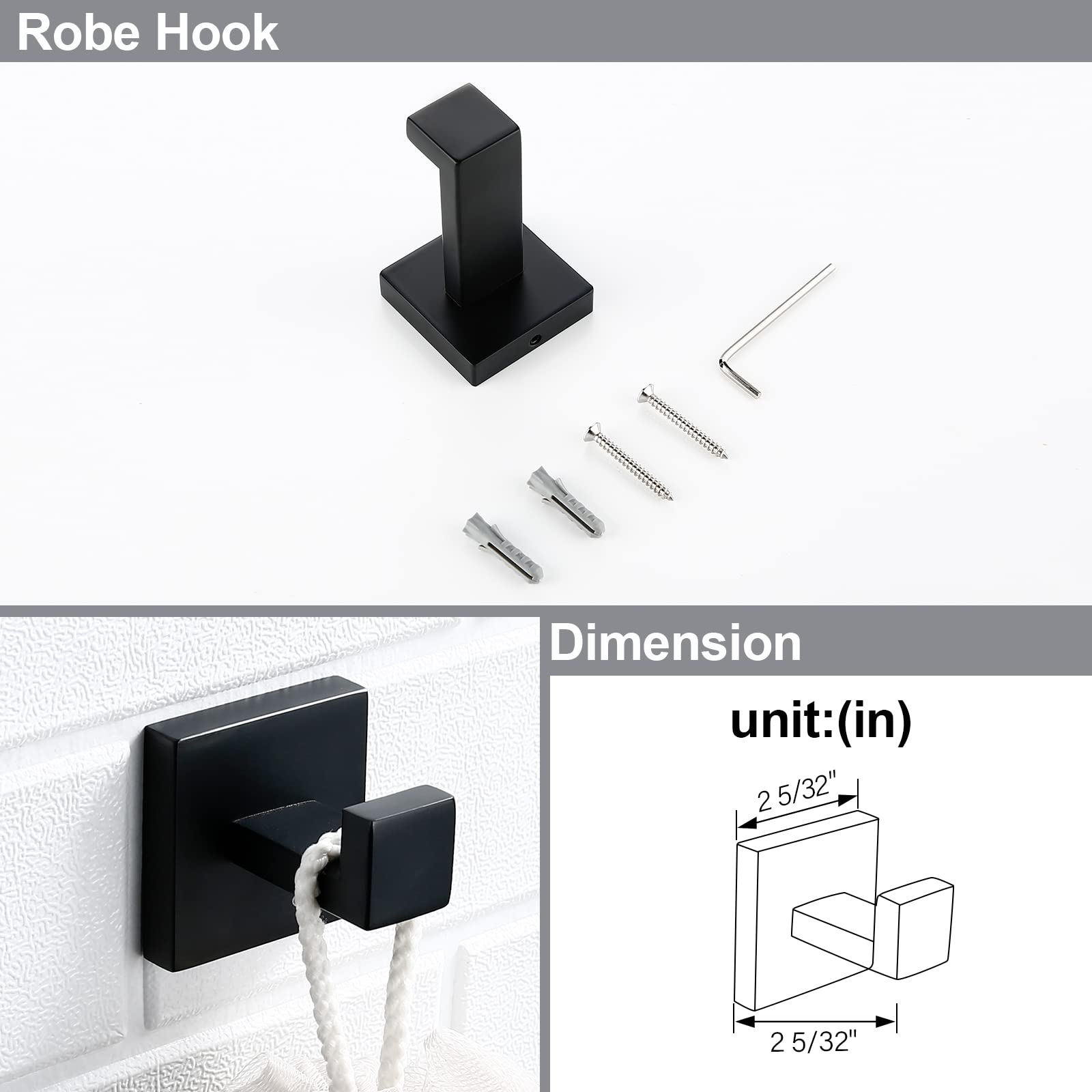 Premium Matte Black Bathroom Accessories Set - 4 Piece Stainless Steel Towel Holder & Wall Mounted Rack - Heavy Duty Square Bathroom Hardware for Modern Homes (Ideal for Bathroom, Spa & Guest Room Decor)