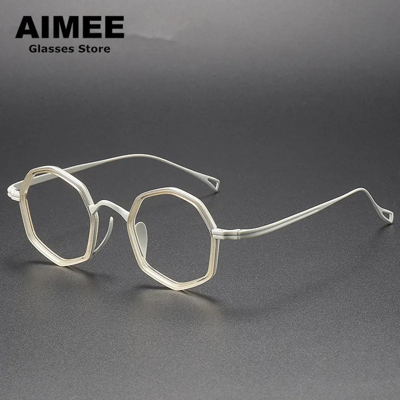 Stylish Unisex Full Rim Polygon Round Titanium Acetate Eyeglasses 80872 - Lightweight & Durable Frames for Work, Reading & Fashion