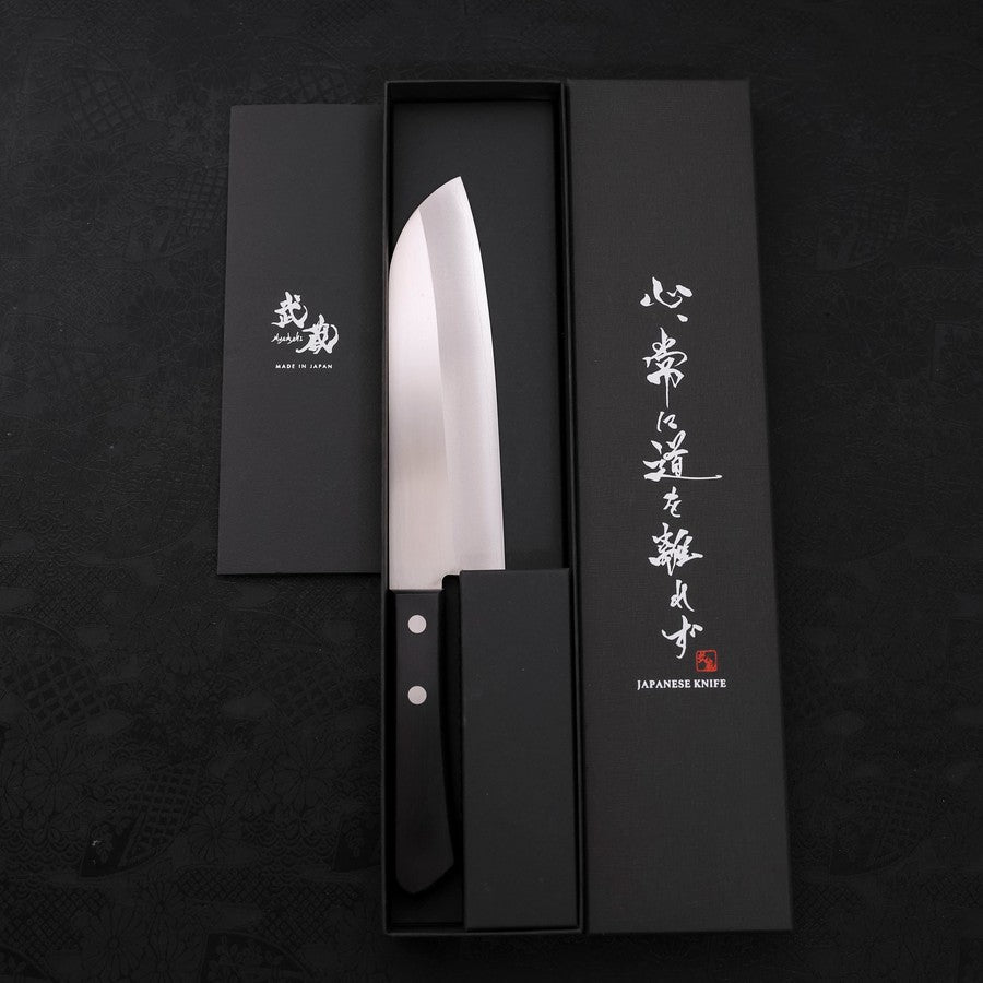 VG-1 Santoku Knife 165mm - Premium Japanese Kitchen Knife with Polished Blade & Black Western Handle - Perfect for Slicing, Dicing, and Chopping Vegetables, Meat, and Fish