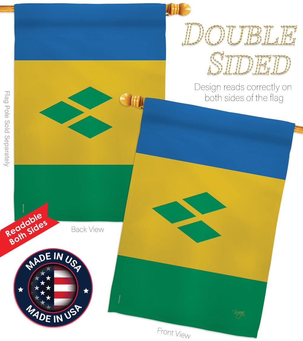 Saint Vincent Flag 28x40in - Decorative House Flag Set with Pole for Outdoor & Indoor Decor