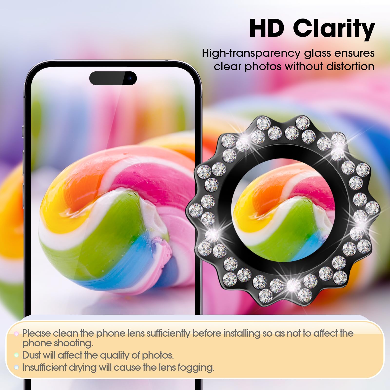 Xfilm iPhone 16/16 Plus Camera Lens Protector - 9H Hardness Scratchproof Cover with Diamond Ring Sun Design | Stylish & Case Friendly Phone Accessories | Perfect for Outdoor Photography, Travel & Daily Protection (Black)