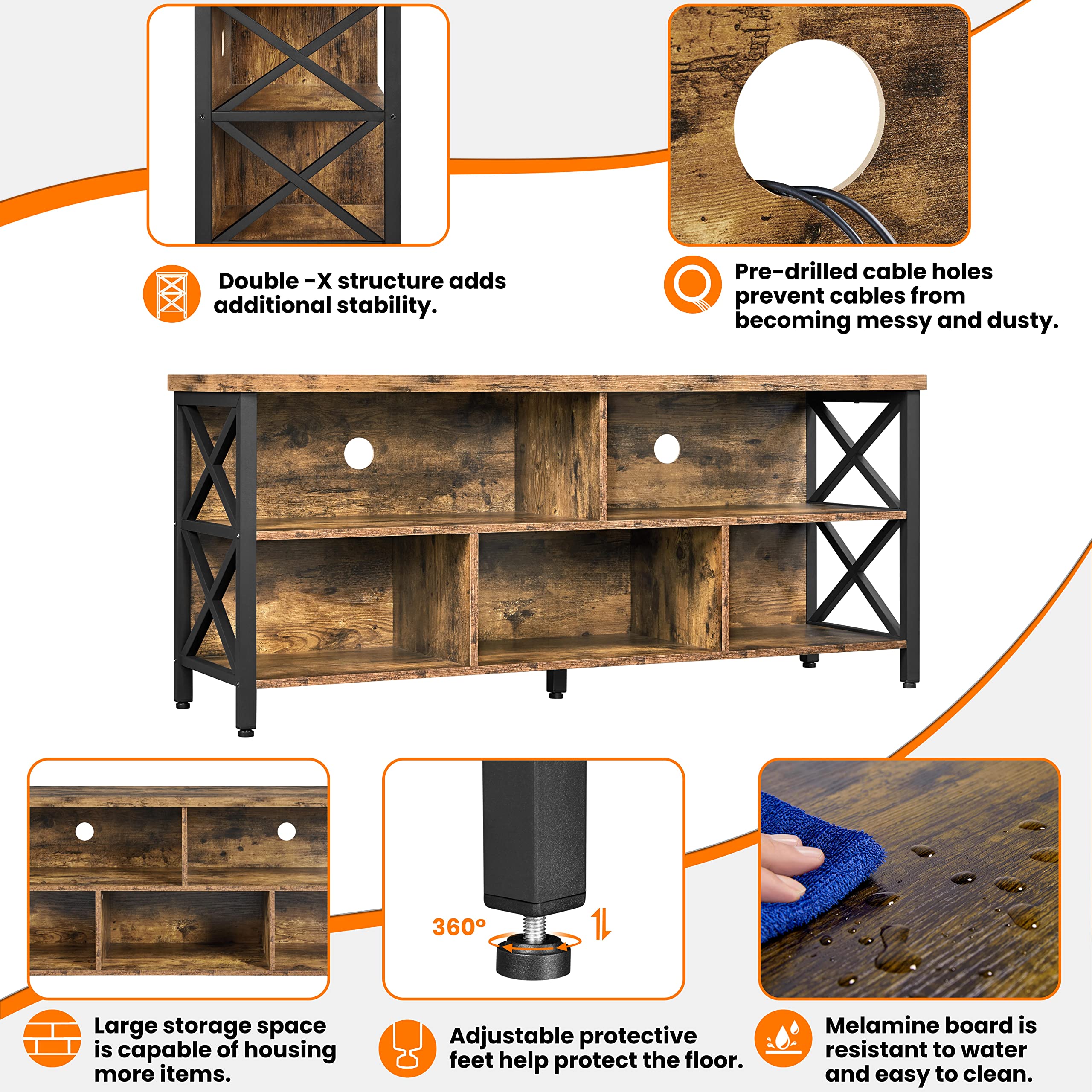 Yaheetech 65 Inch TV Stand with Storage Cabinets - Industrial Rustic Brown Wood & Metal Entertainment Center for Living Room - Perfect for Home Theater & Modern Farmhouse Decor