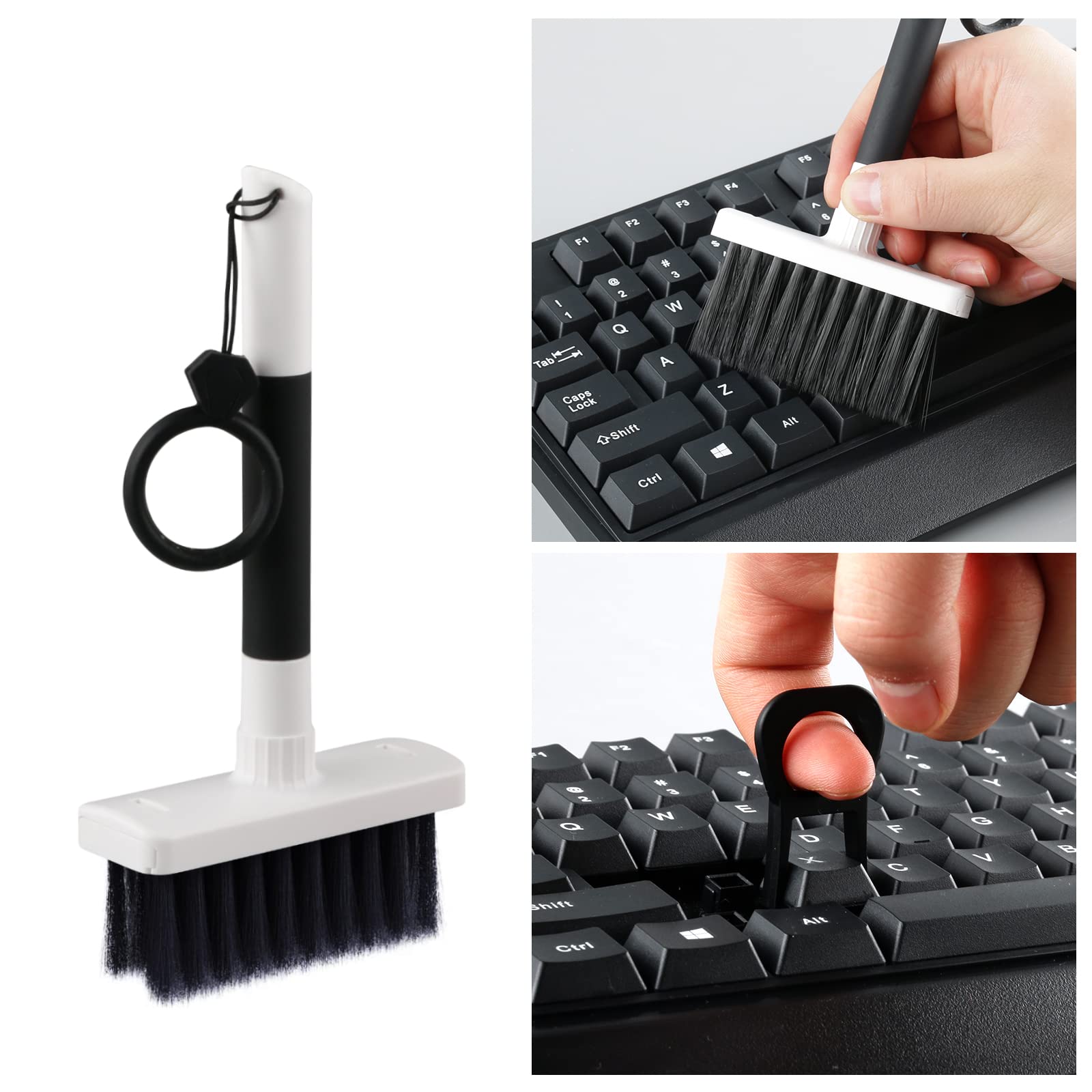 7-in-1 Soft Brush Keyboard Cleaner Kit - Computer Cleaning Tool with Microfiber Brush, Keycap Puller & Corner Duster for Laptop, Bluetooth Headset, AirPods, Lego, Camera Lens (Black) - Perfect for Office, Gaming & Electronics Maintenance