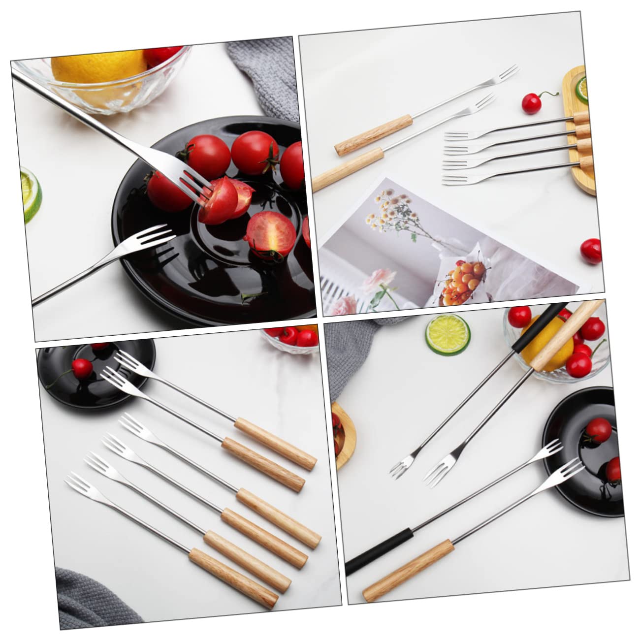 PRETYZOOM 24-Piece Stainless Steel Chocolate Fondue Forks Set with Wooden Handles - Perfect for Cheese, Fruit, Marshmallows & Dessert Dipping - Ideal for Parties, Weddings & Home Entertaining
