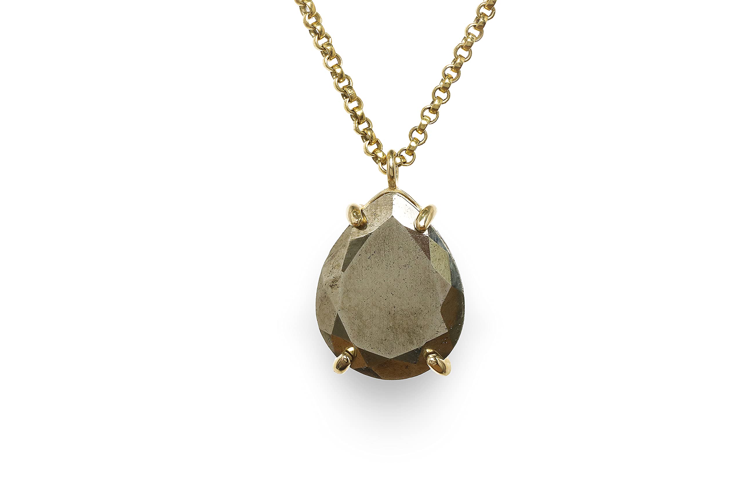 Handmade Anemone Pear Custom Pyrite Necklace - Artisan Teardrop Pendant Jewelry for Women | Unique Gemstone Fashion Necklace Gift for Birthday, Anniversary & Special Occasions