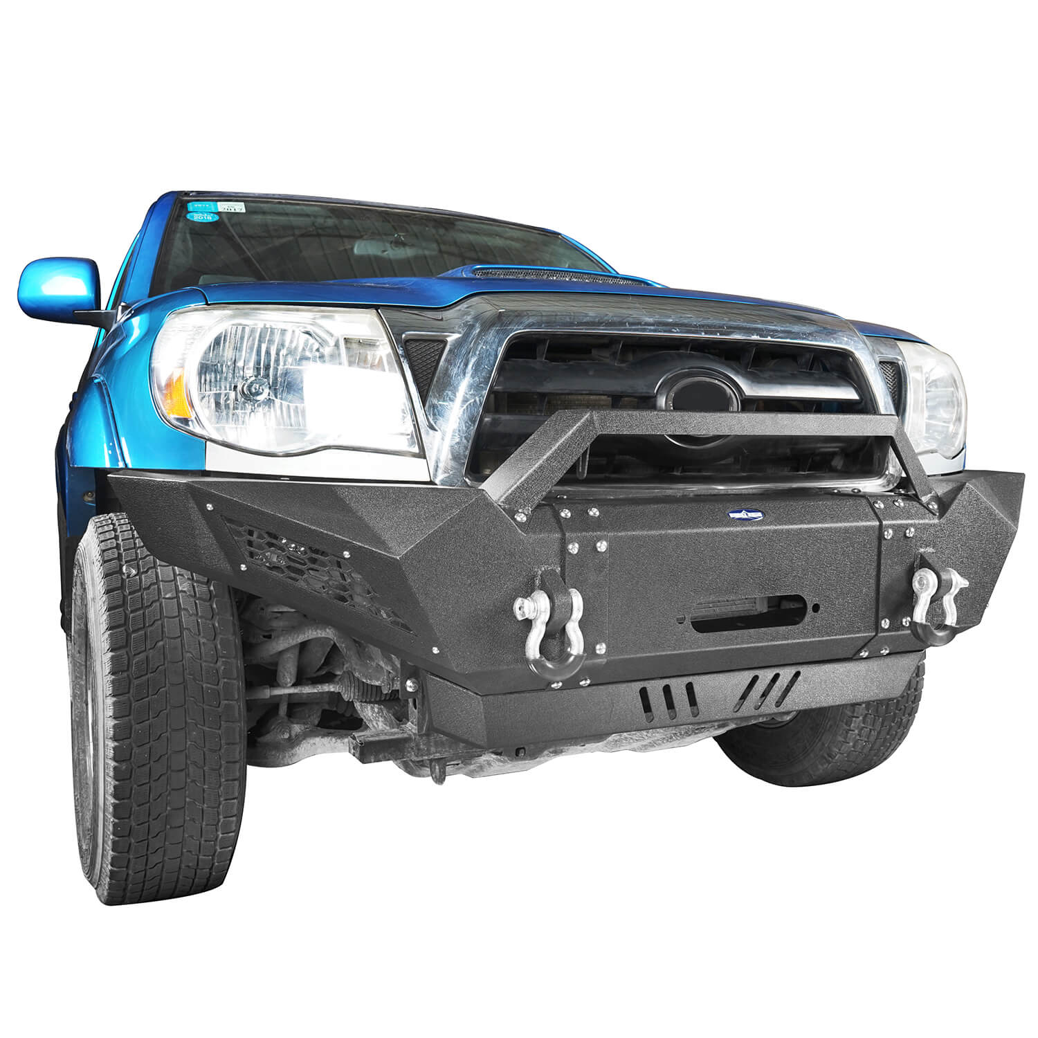 Full Width Front Bumper with Winch Plate & LED Spotlights for 2005-2011 Toyota Tacoma - Heavy Duty Off-Road Protection for Adventure & Towing