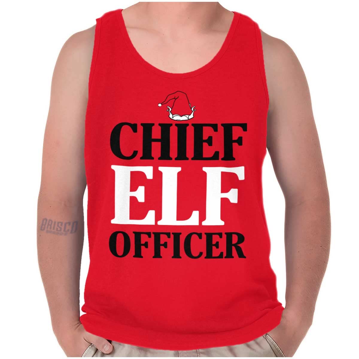 Christmas Chief Elf Officer Santa Helper Tank Top T-Shirt for Men & Women - Festive Red Holiday Apparel for Xmas Parties & Gift Exchanges