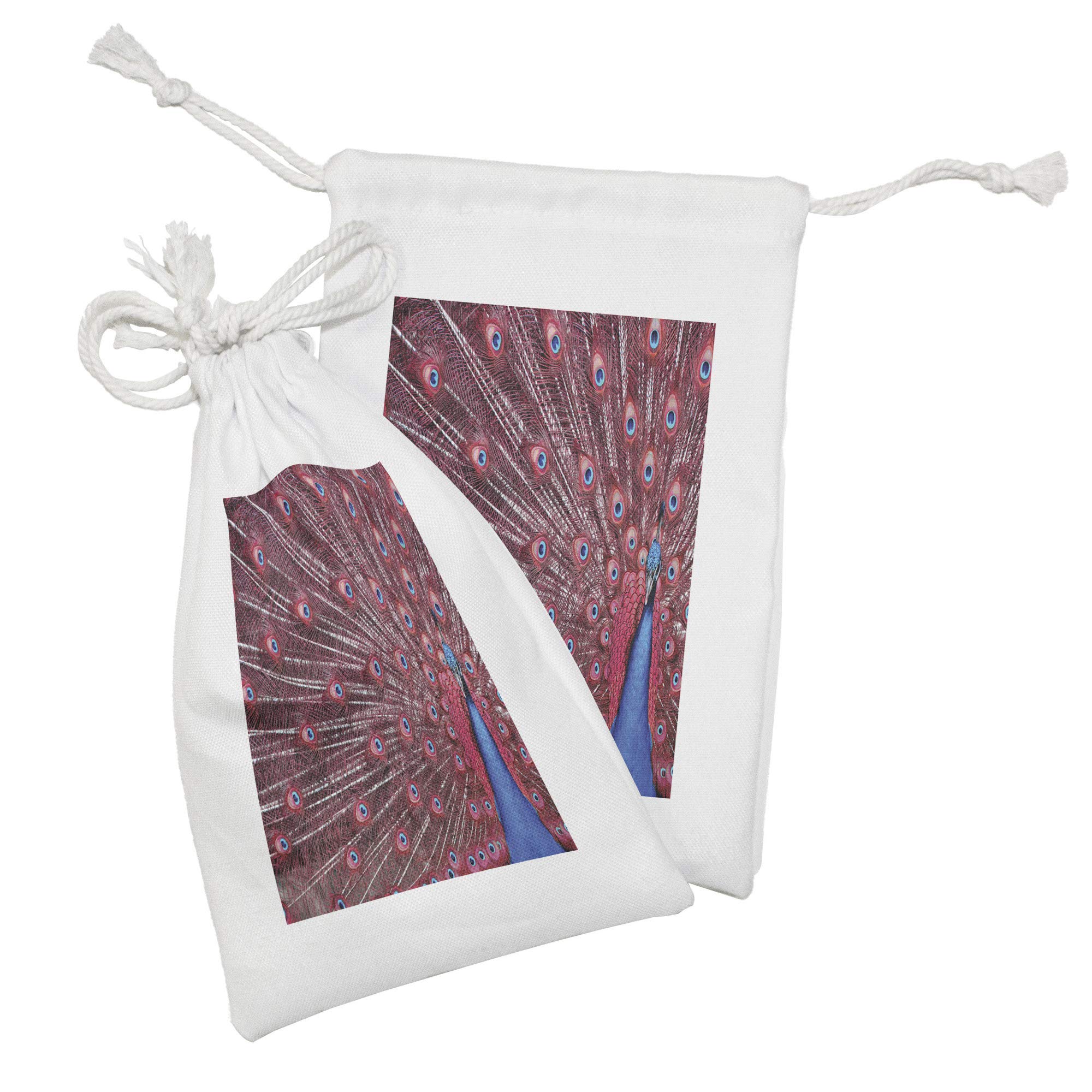 Ambesonne Peacock Fabric Pouch Set of 2 - Small Drawstring Bags for Toiletries, Masks, Jewelry & Party Favors - 9