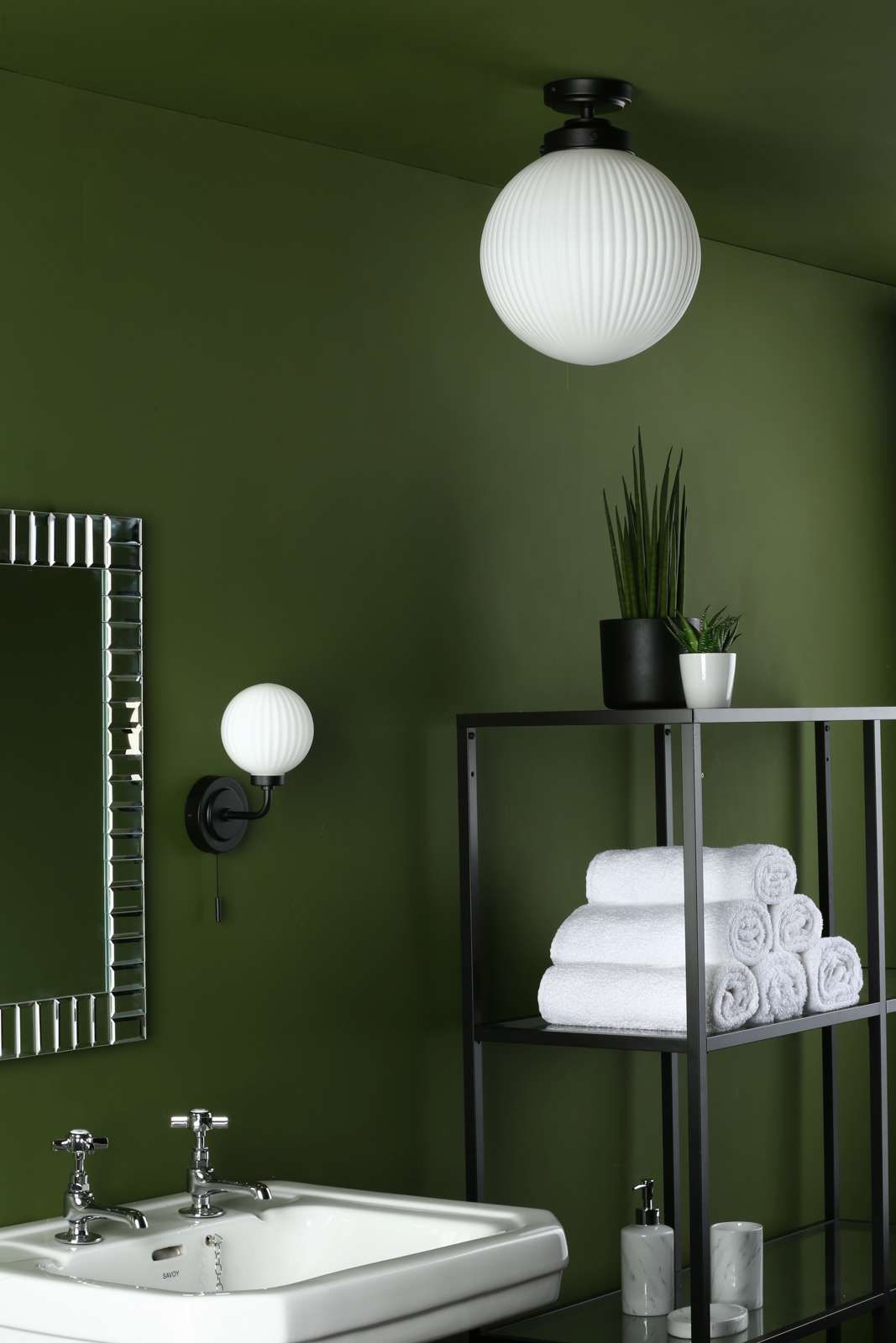 Alrik Modern Bathroom Wall Light - Matt Black Finish with Opal Glass Shade, IP44 Waterproof for Bathroom, Vanity, and Powder Room Lighting