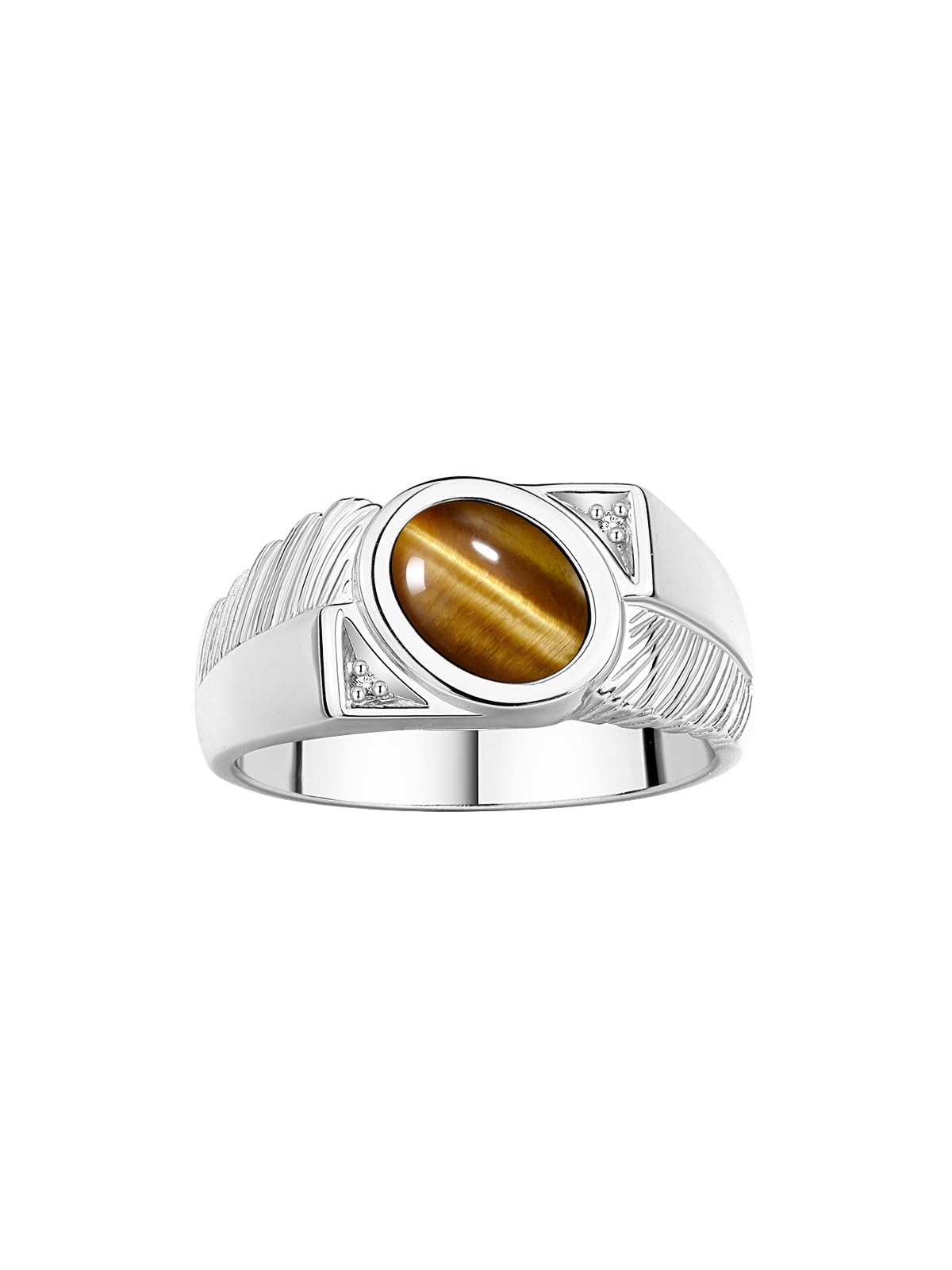 RYLOS Men's Sterling Silver Ring with Oval Cabochon Gemstone & Diamonds (Sizes 8-13) - Elegant Wedding Band, Anniversary Gift & Everyday Fashion Jewelry for Men