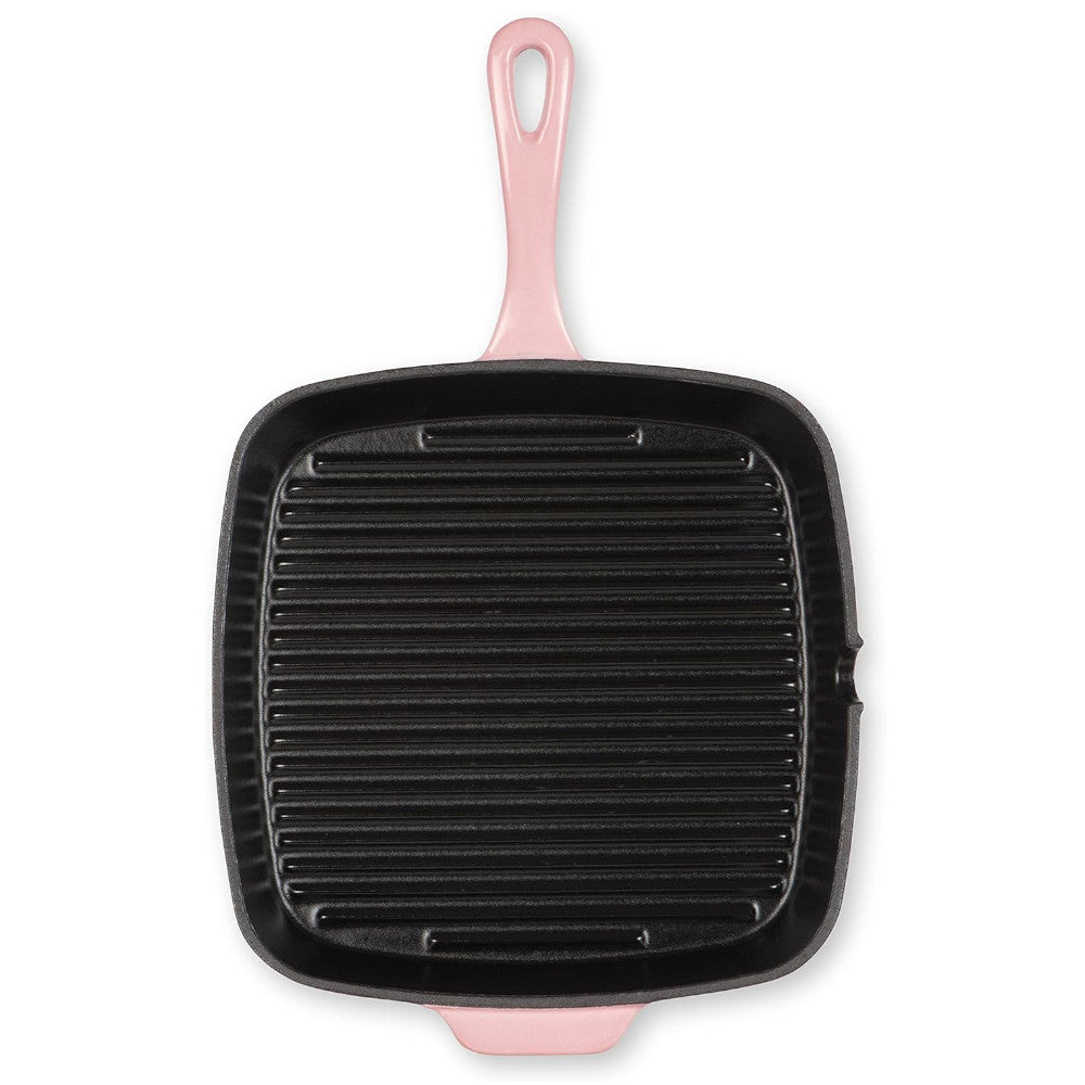 Cuisinart CI30 23HRPKC Cast Iron Square Grill Pan - Rosy Pink | Pre-Seasoned, Heavy Duty & Non-Stick | Perfect for Indoor/Outdoor Grilling, Steaks, Burgers & Vegetables