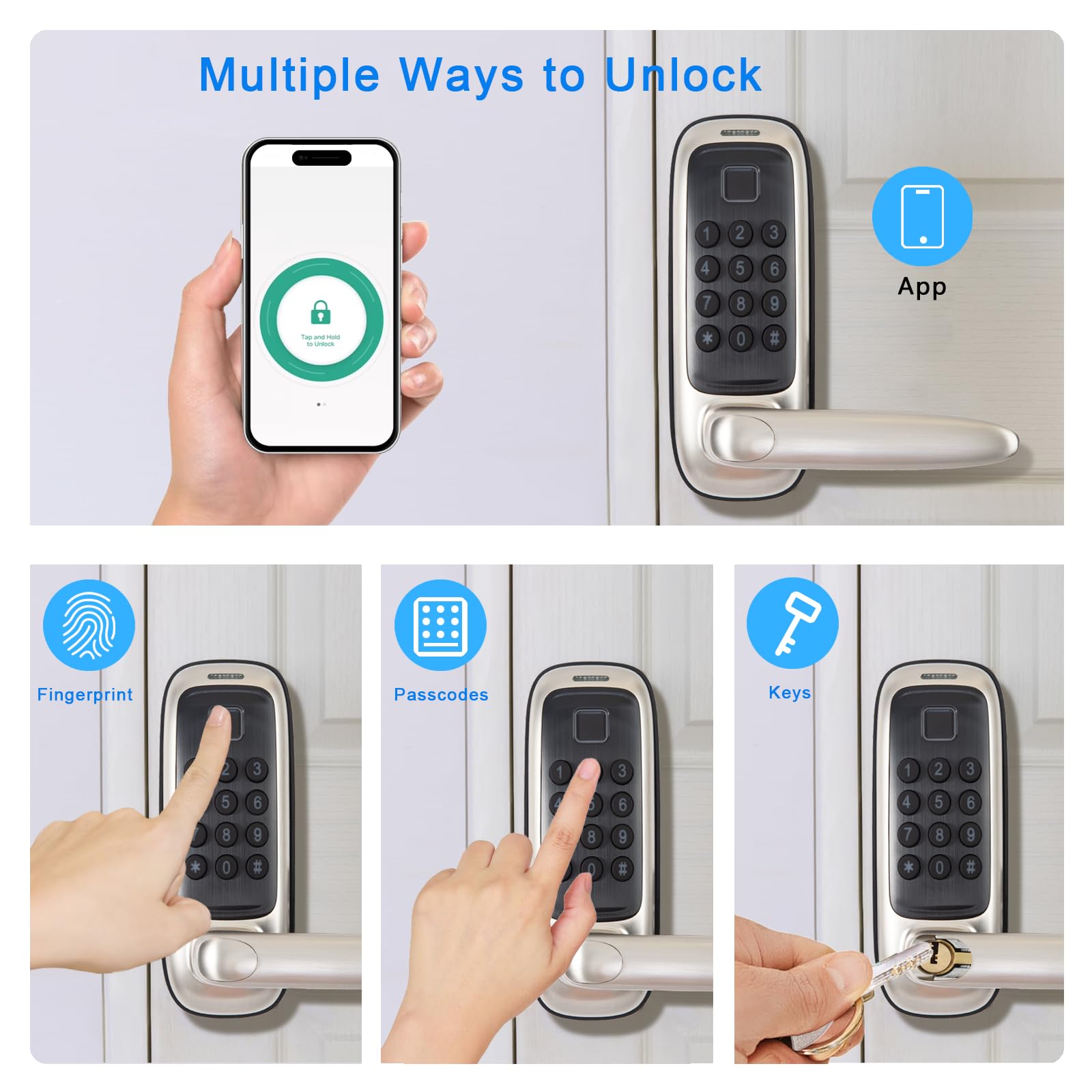 Smart Keyless Entry Door Lock - Electronic Fingerprint & App Control with Handle - Secure Your Home, Office, or Vacation Rental