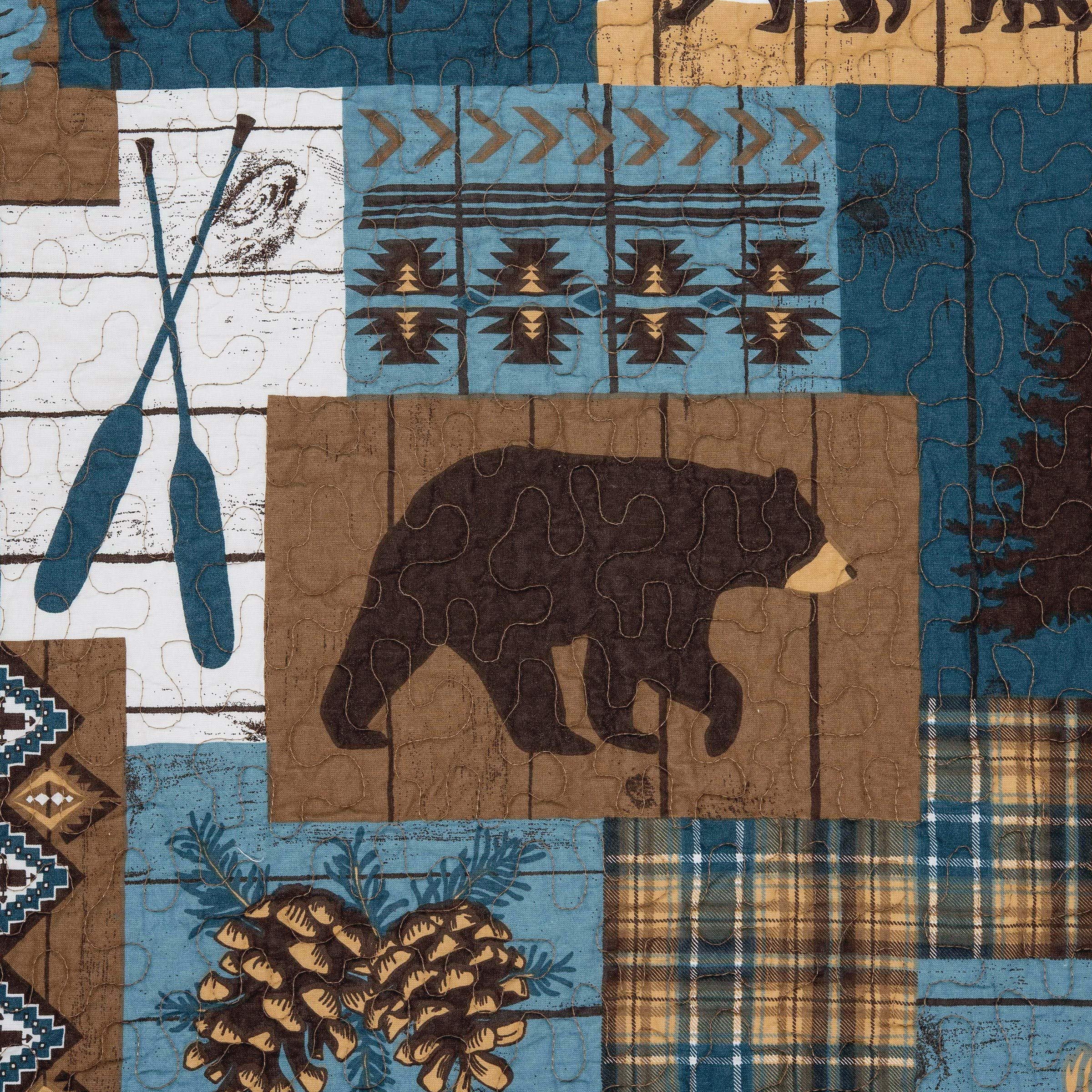 Timber Trails Sky 3-Piece King Quilt Set - Blue, Tan & Brown Cabin Woods Pattern Bedding with Shams | Rustic Cabin Decor for Cozy Bedroom Retreat
