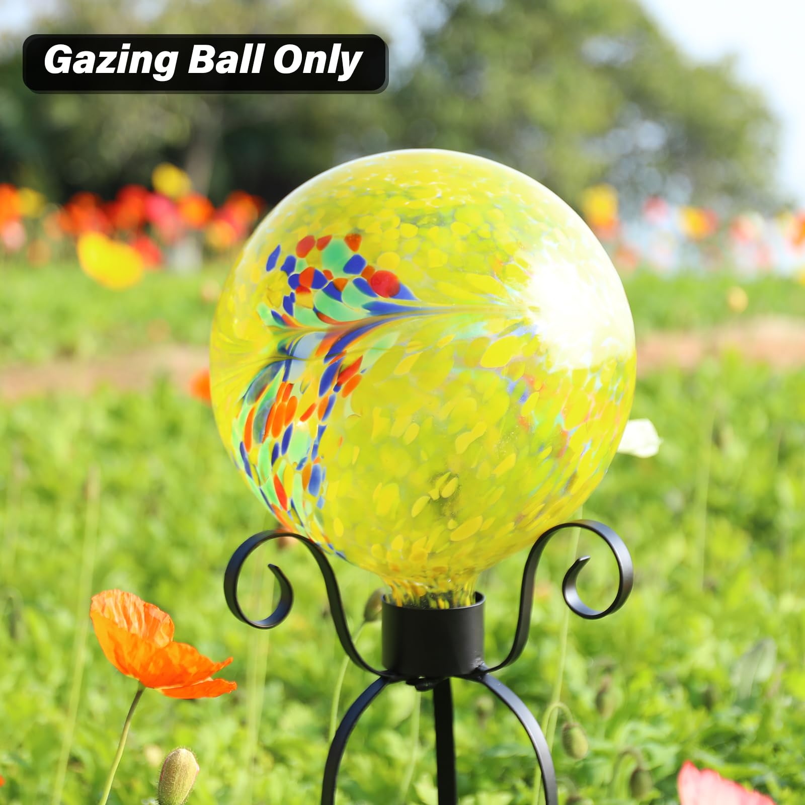 10 Inch Yellow Glass Gazing Ball - Reflective Garden Globe for Outdoor Decoration, Yard Ornament, Home & Garden Decor | Perfect for Patios, Lawns, Flower Beds & Landscape Design