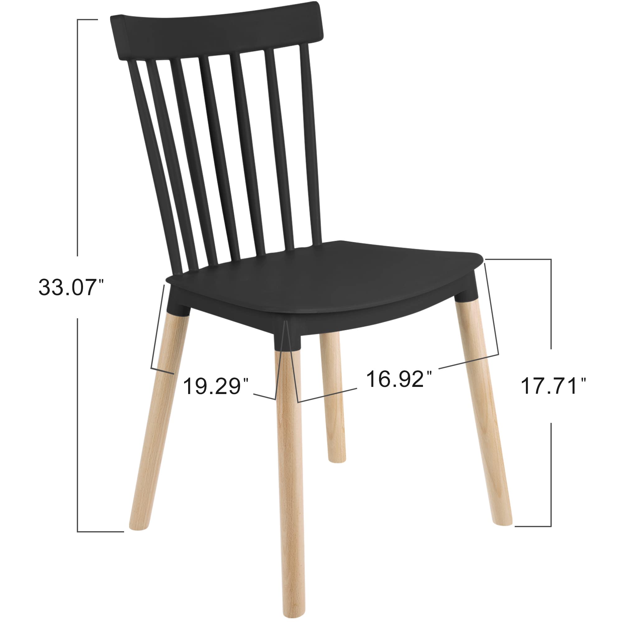 Modern Plastic Armless Dining Chairs with Wooden Legs - Set of 4 Contemporary Stackable Side Chairs for Kitchen, Dining Room, Restaurant, Cafe, Office & Home Decor - Perfect for Small Spaces and Modern Interior Design