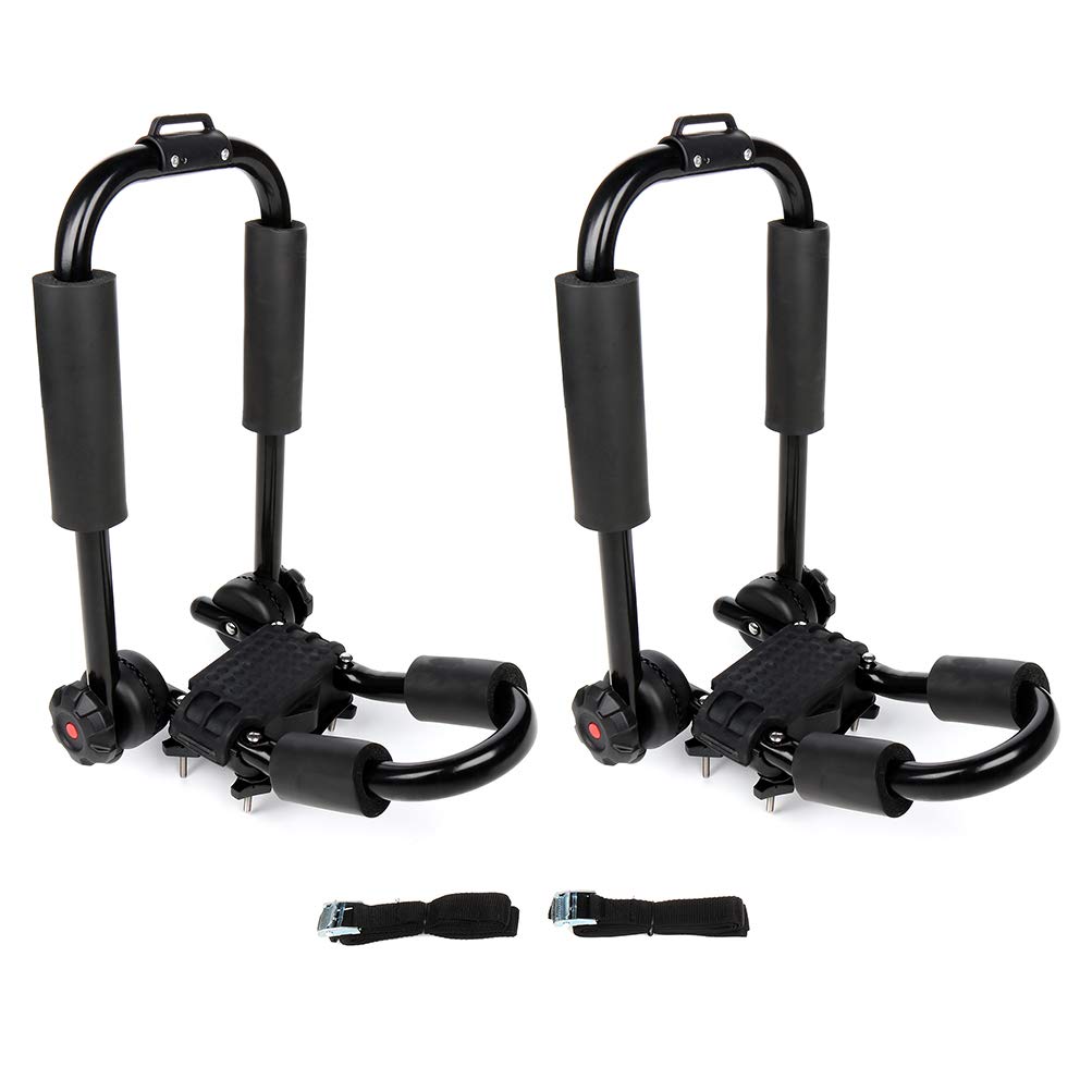 CCiyu Kayak Roof Rack - Universal J-Bar Kayak Carrier for Most Crossbars with 2 Heavy-Duty Straps - Fits Kayak, Canoe, Paddle Board & Surfboard - Perfect for Outdoor Adventures, Camping & Water Sports