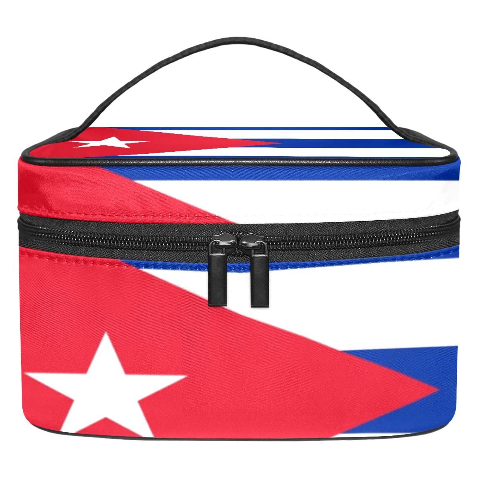 LORVIES Cuban Flag Cosmetic Bag - Canvas Travel Toiletry Organizer with Top Handle, Single Layer Makeup Pouch for Women | Perfect for Travel, Gym & Daily Essentials Storage