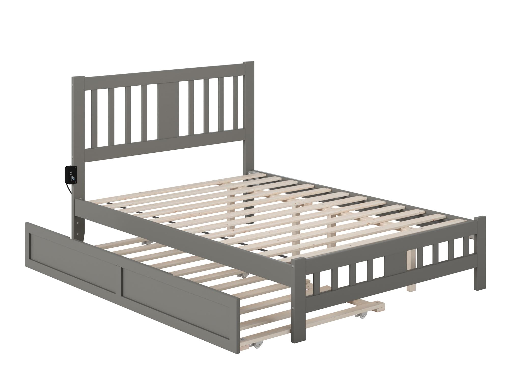 AFI Tahoe Full Size Platform Bed with Footboard & Twin Trundle in Grey - Modern Wooden Bed Frame for Guest Room, Kids Room or Small Space - Perfect for Sleepovers and Space Saving Solutions