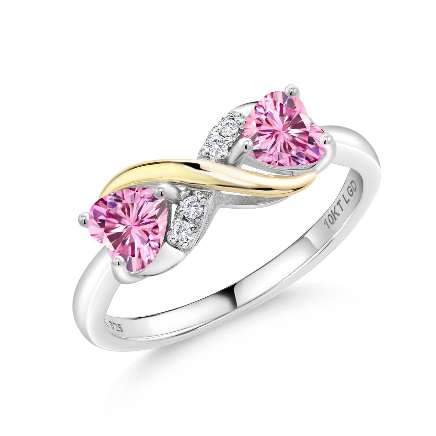 925 Silver & 10K Yellow Gold Heart Ring with Pink Moissanite (1.04cttw) - Elegant Jewelry for Valentine's Day Gifts, Anniversary & Romantic Occasions