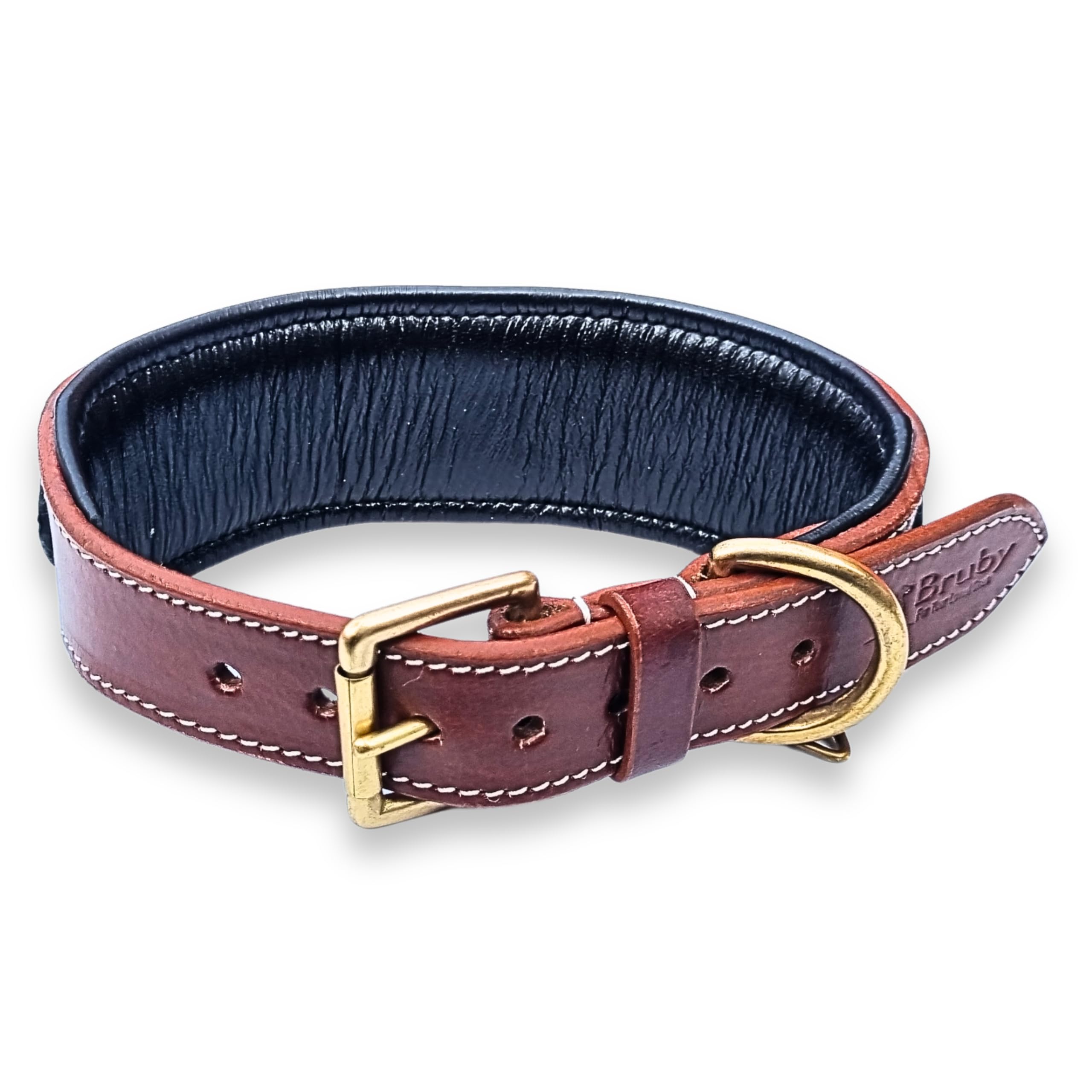 Premium Genuine Leather Dog Collar with Soft Padding & Brass Studs - 2 Inch Wide Adjustable Pet Collar for Medium Dogs - Durable & Comfortable for Daily Walks, Training & Outdoor Adventures