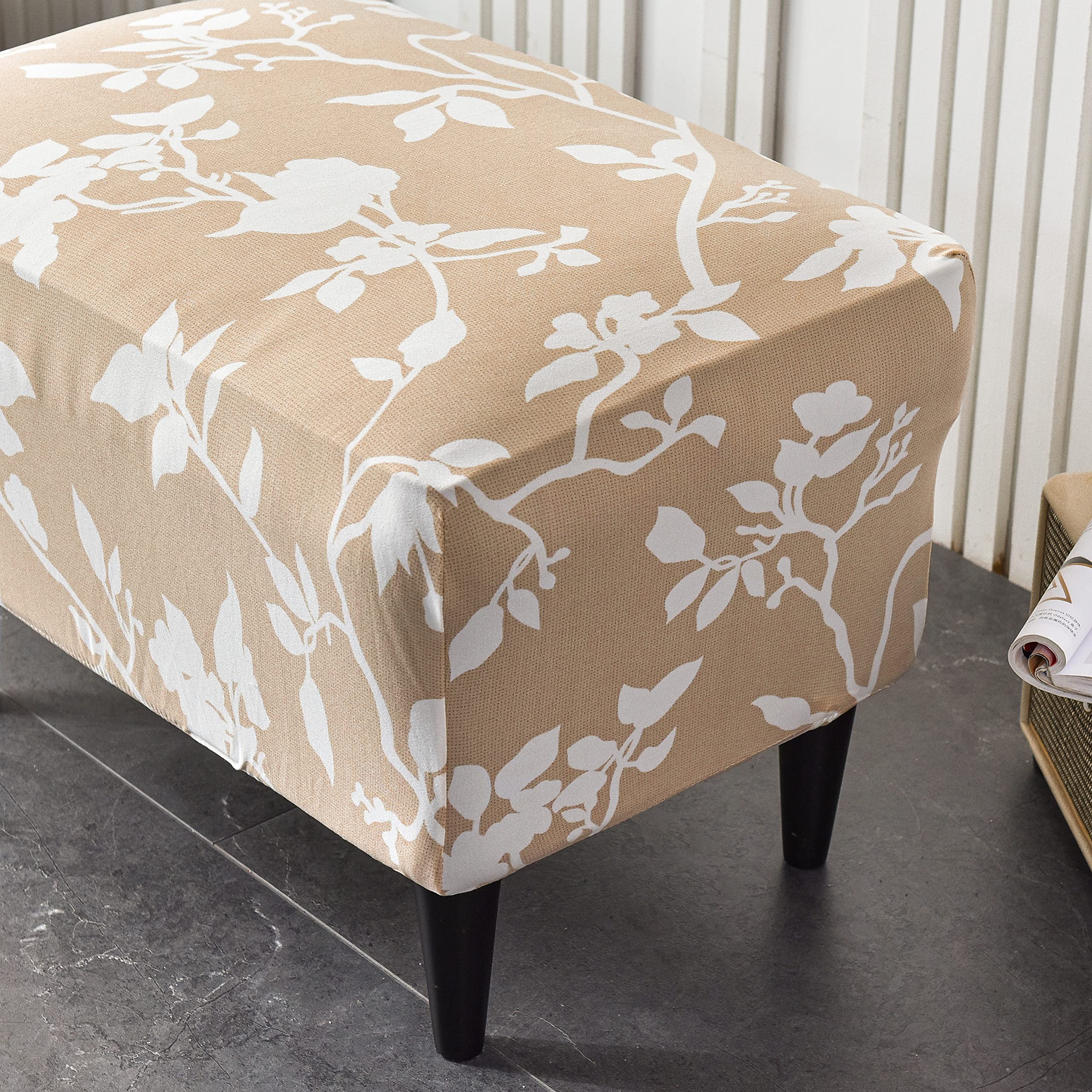 CRFATOP X-Large Printed Ottoman Chair Slipcover - Stretch Rectangle Storage Stool Cover with Elastic Bottom (38