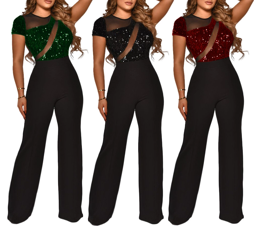 Sparkly Sequined Short Sleeve Jumpsuit for Women - Party Outfit, Club Wear & Evening Dress - Perfect for Night Out, Wedding Guest & Special Occasions