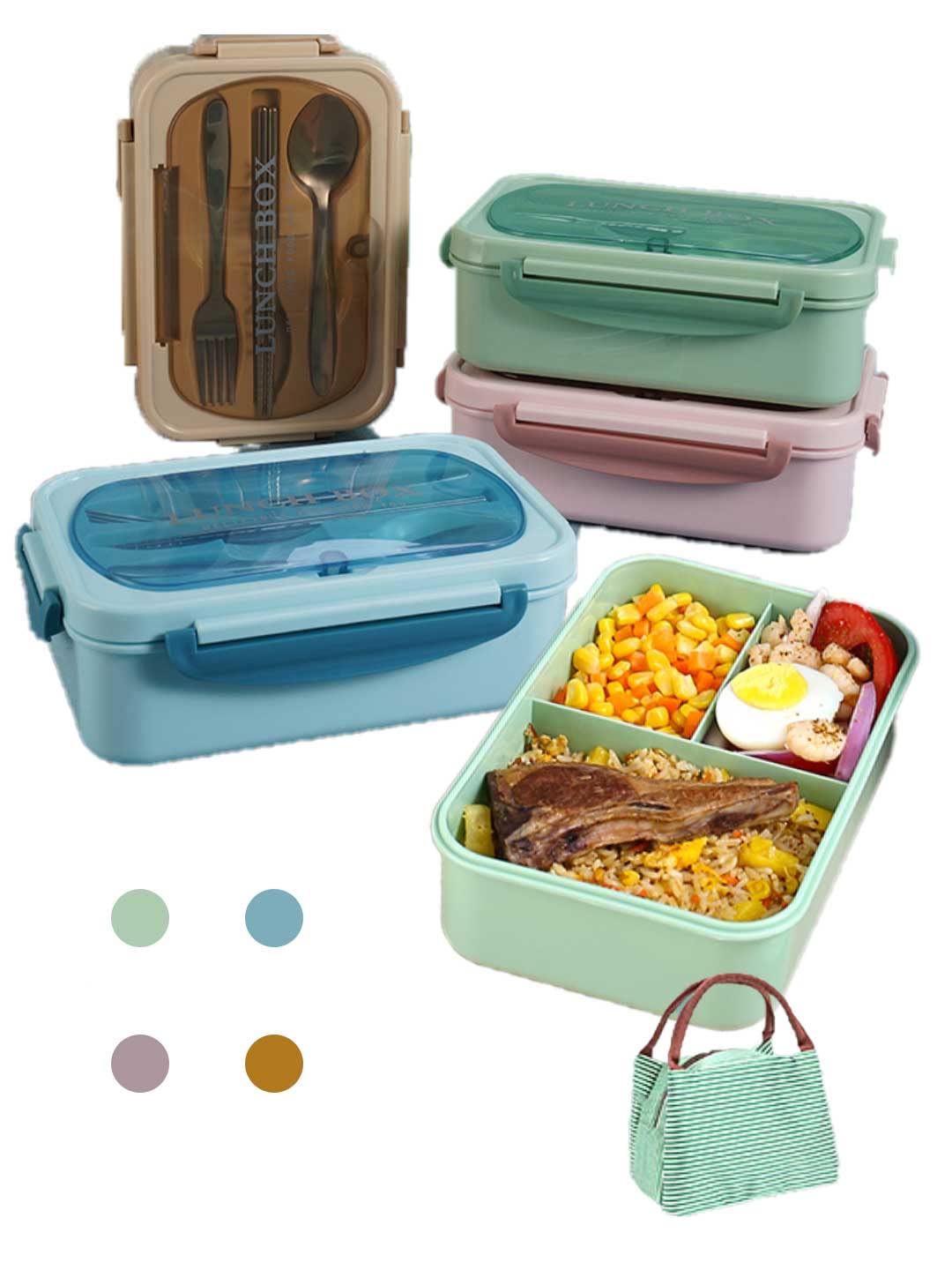 Eco-Friendly Bento Lunch Box for Adults & Kids - BPA-Free, Dishwasher Safe, Includes Spoon & Fork - Perfect for School, Office, Picnics & Travel (Pink)