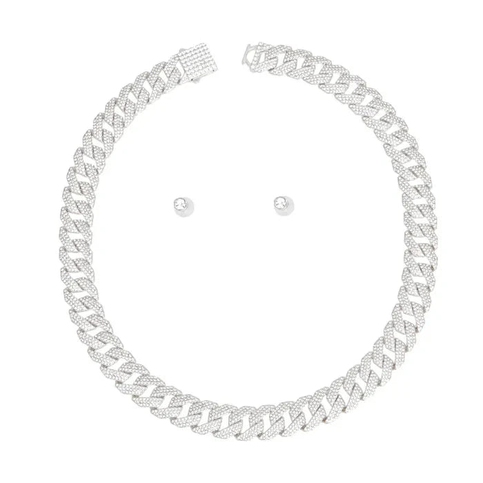 18K Gold Plated Silver Iced Cuban Chain Necklace Set for Women - Elegant Layered Jewelry for Party, Wedding & Everyday Wear