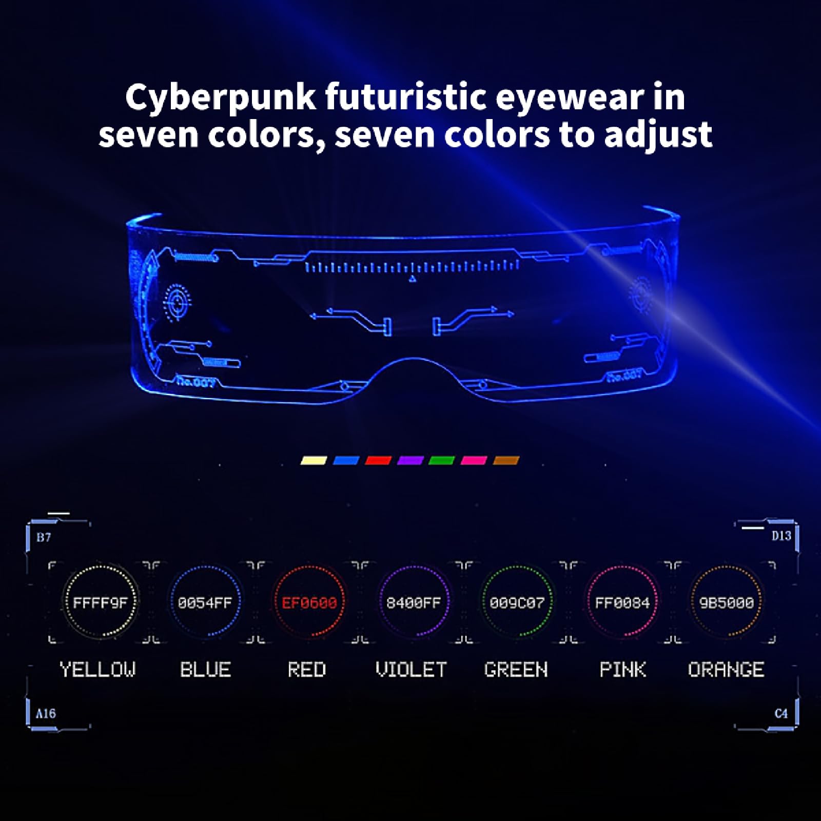 Cyberpunk LED Light Up Glasses - 7 Color Changing Futuristic Glasses for Men & Women | Perfect for Halloween, Christmas, Rave Parties & Cosplay Events
