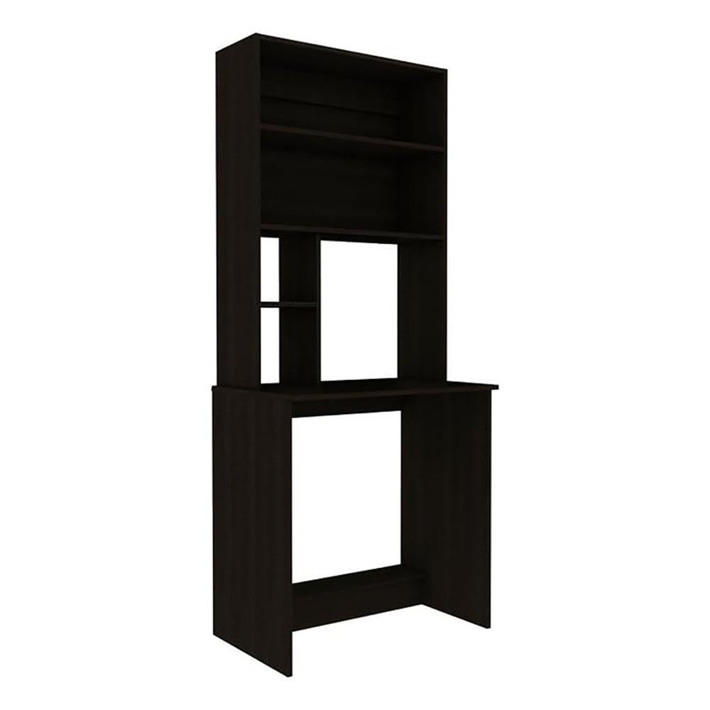 UrbanPro Modern Engineered Wood Computer Desk with Hutch in Black - Home Office Workstation for Remote Work & Study | Space-Saving Design with Storage Shelf