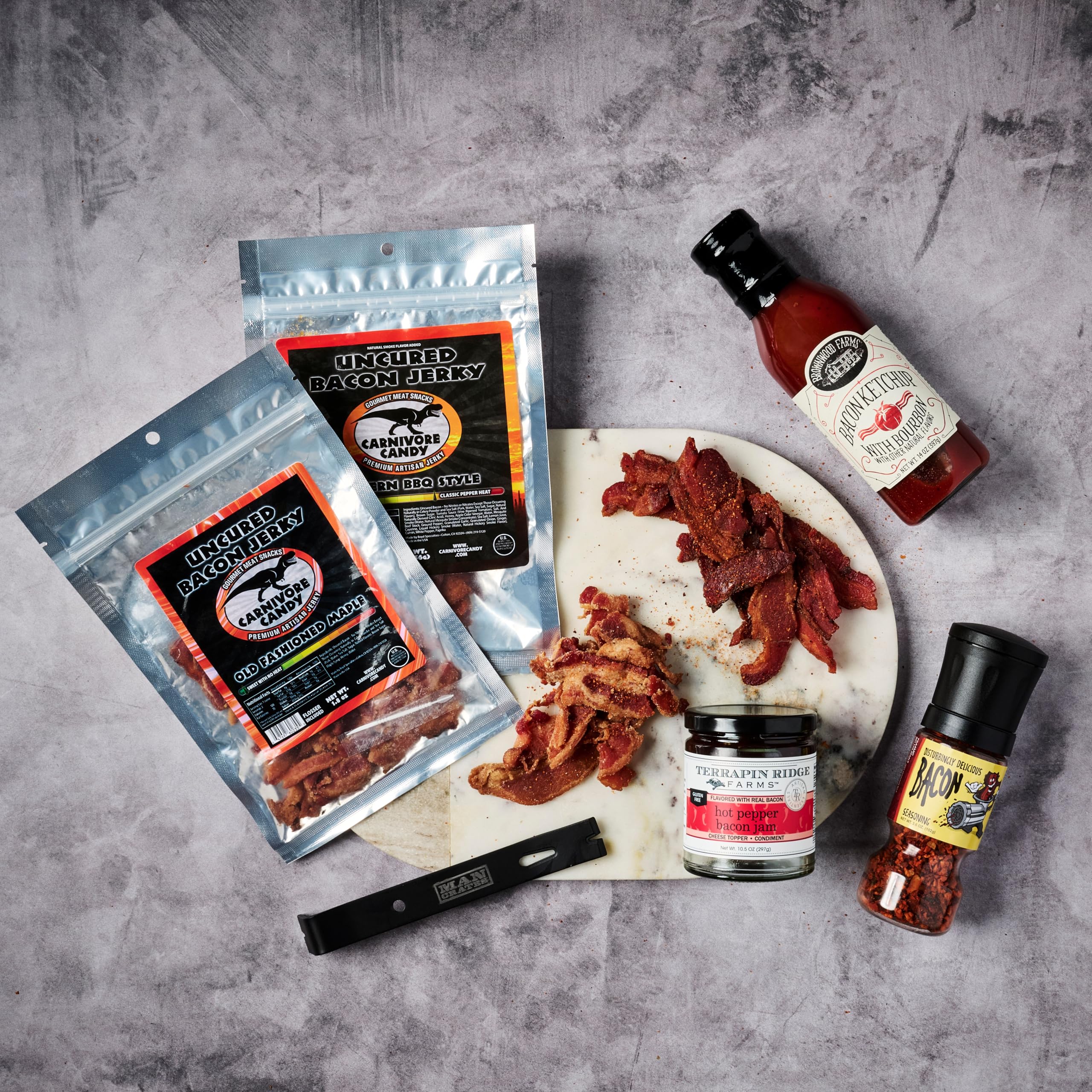 Bacon Crate Gift Box - 5 Premium Bacon-Flavored Snacks Including Maple Bacon Jerky & Bacon Seasoning - Perfect for Men's Gifts, Father's Day, BBQ Parties & Game Night Snacks