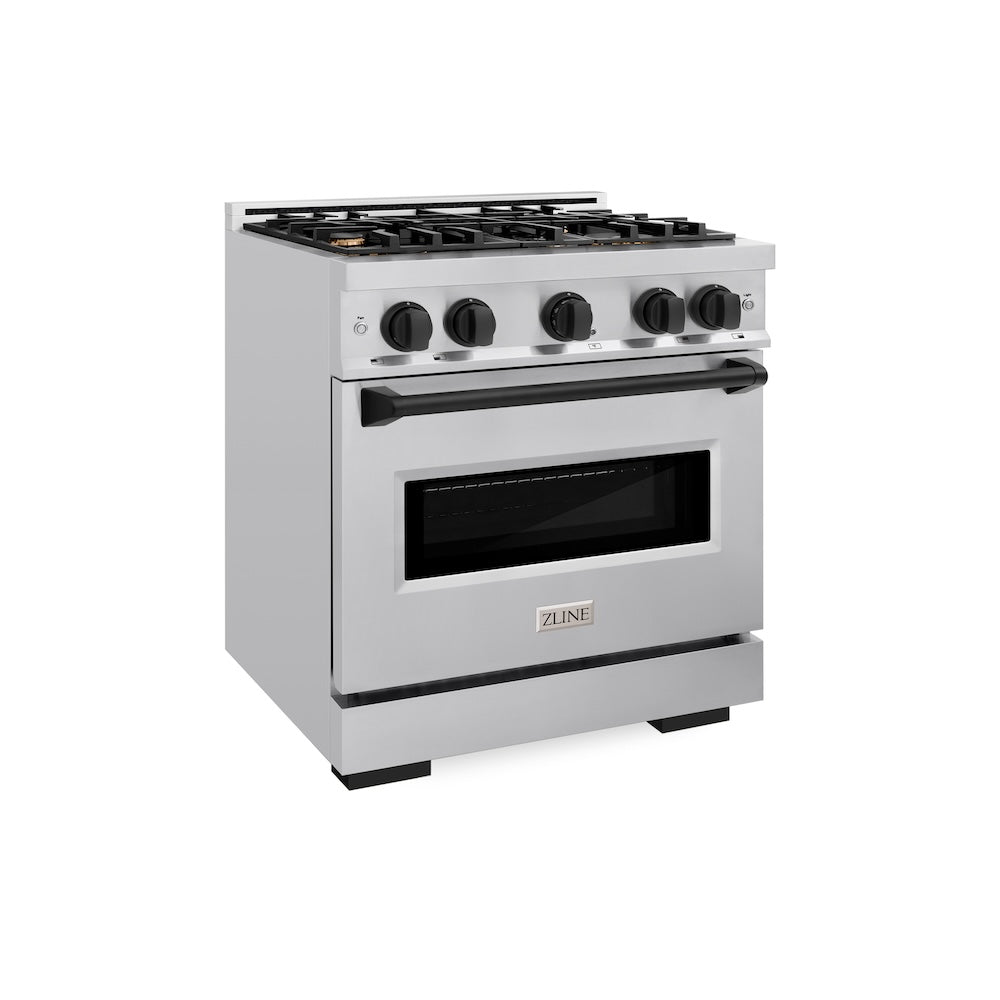 ZLINE Autograph Edition 30 Inch 4.2 Cu. Ft. Classic Gas Range with 4 Burner Cooktop & Convection Gas Oven - Stainless Steel with Matte Black Accents (CGRZ 30 MB) for Modern Kitchen Cooking and Baking