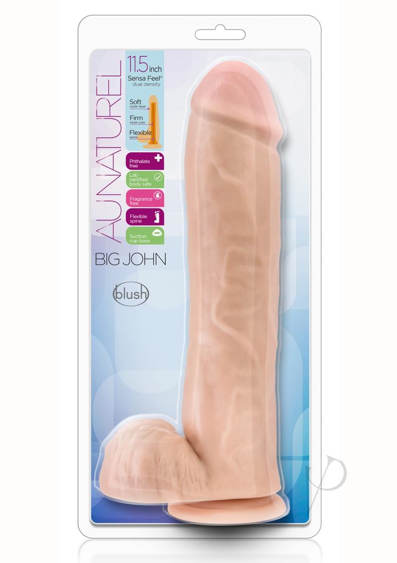 Au Naturel Big John Sensa Feel Dual Density Dildo with Balls - 11.5 Inch Realistic Vanilla Shade for Enhanced Pleasure - Perfect for Solo Play, Couples & BDSM Scenes