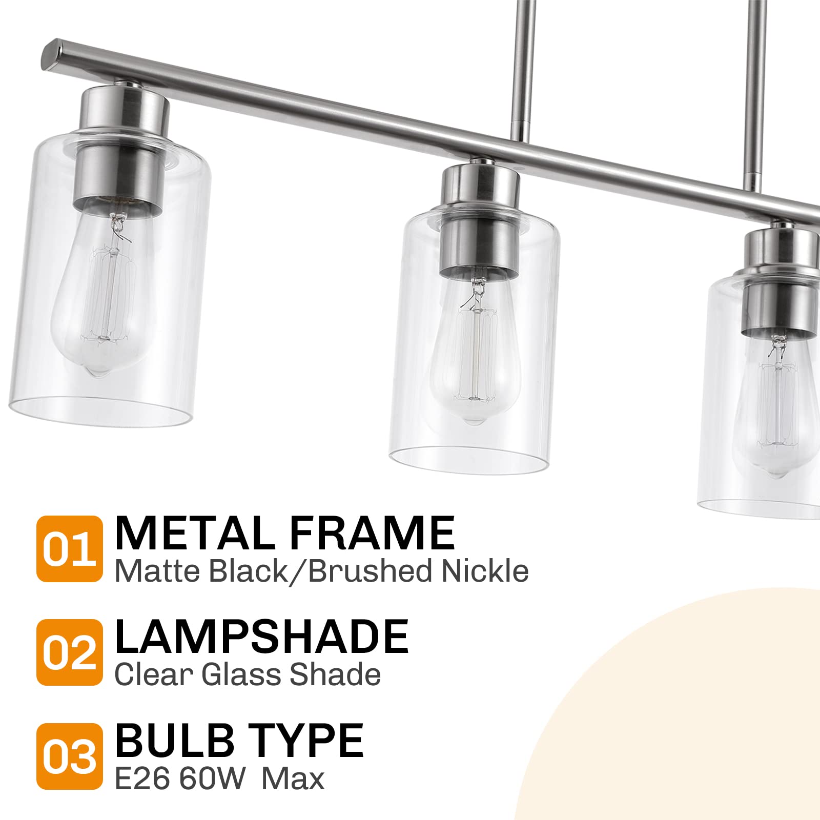 Farmhouse 4-Light Pendant Lighting for Kitchen Island - Brushed Nickel with Clear Glass Shade - Perfect for Dining Room, Living Room & Kitchen Island Lighting Decor