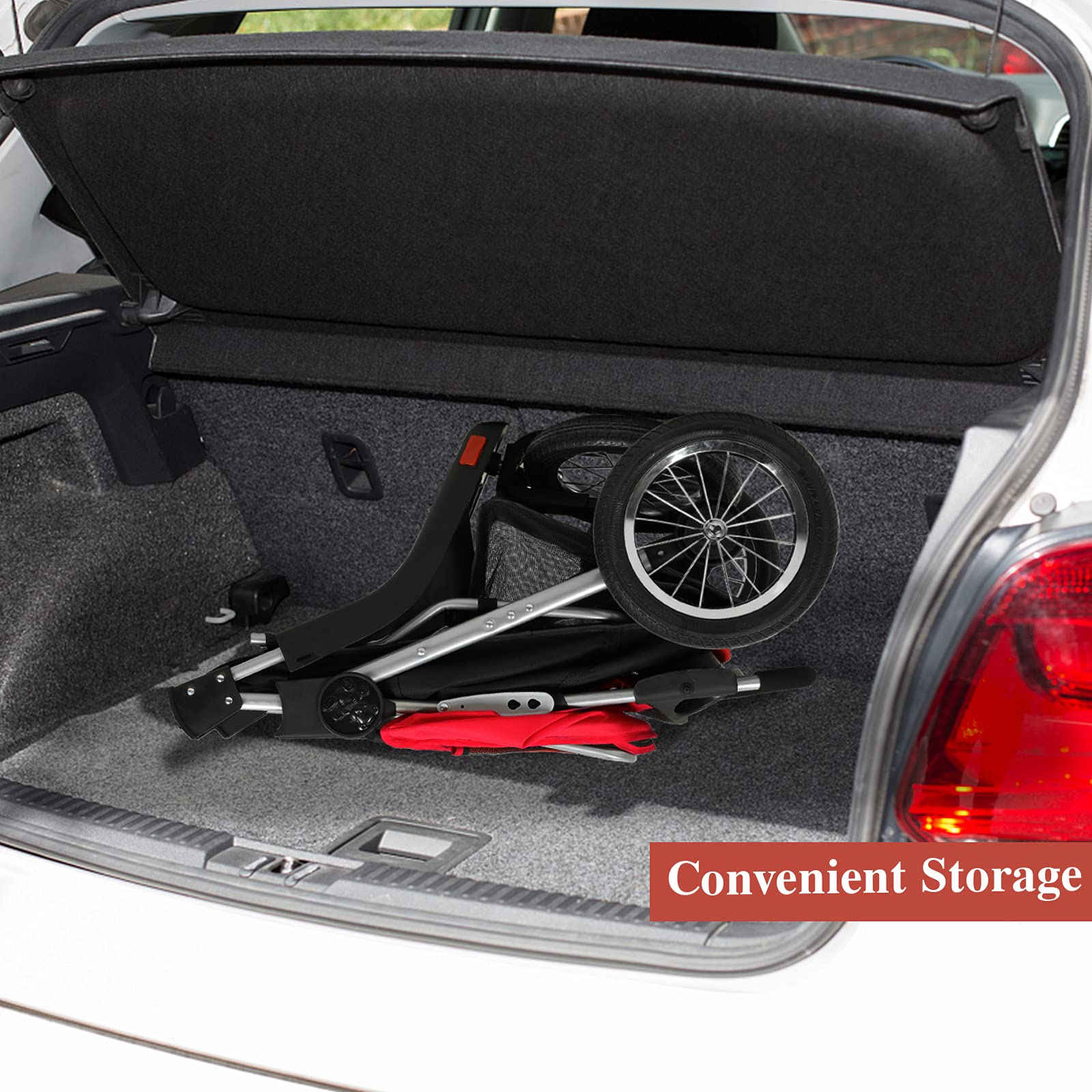 VIAGDO Heavy Duty 3-Wheel Pet Stroller for Small & Medium Dogs & Cats - Foldable Design with Suspension System, Link Brake & One-Hand Fold - Supports Up to 55 lbs (Black/Red) - Perfect for Vet Visits, Shopping & Outdoor Adventures