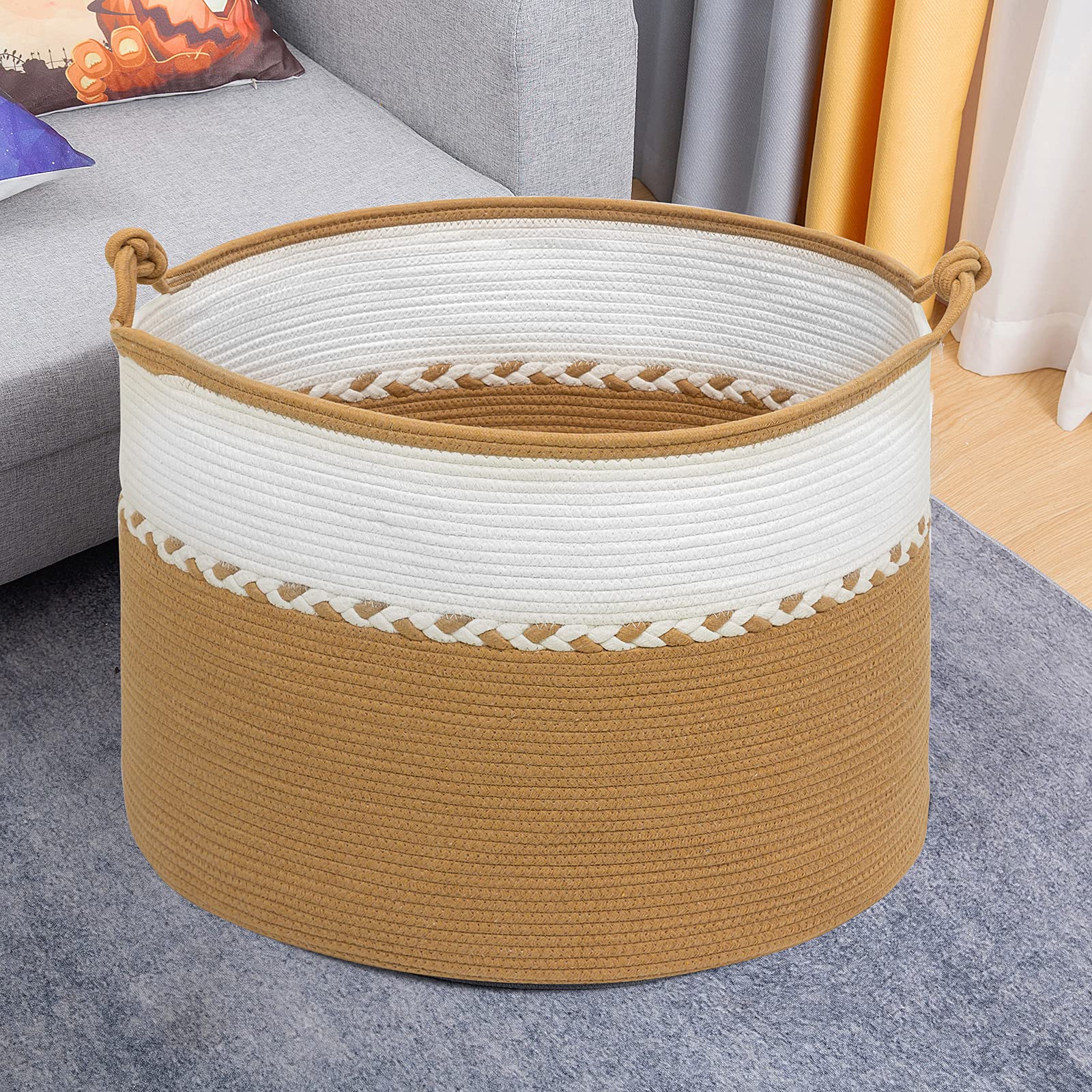 DUOLEO Extra Large Woven Rope Storage Basket - 24x24x18 Inch Blanket & Laundry Hamper with Handles, Toy Organizer for Bedroom, Nursery & Living Room | Durable Home Decor Storage Solution