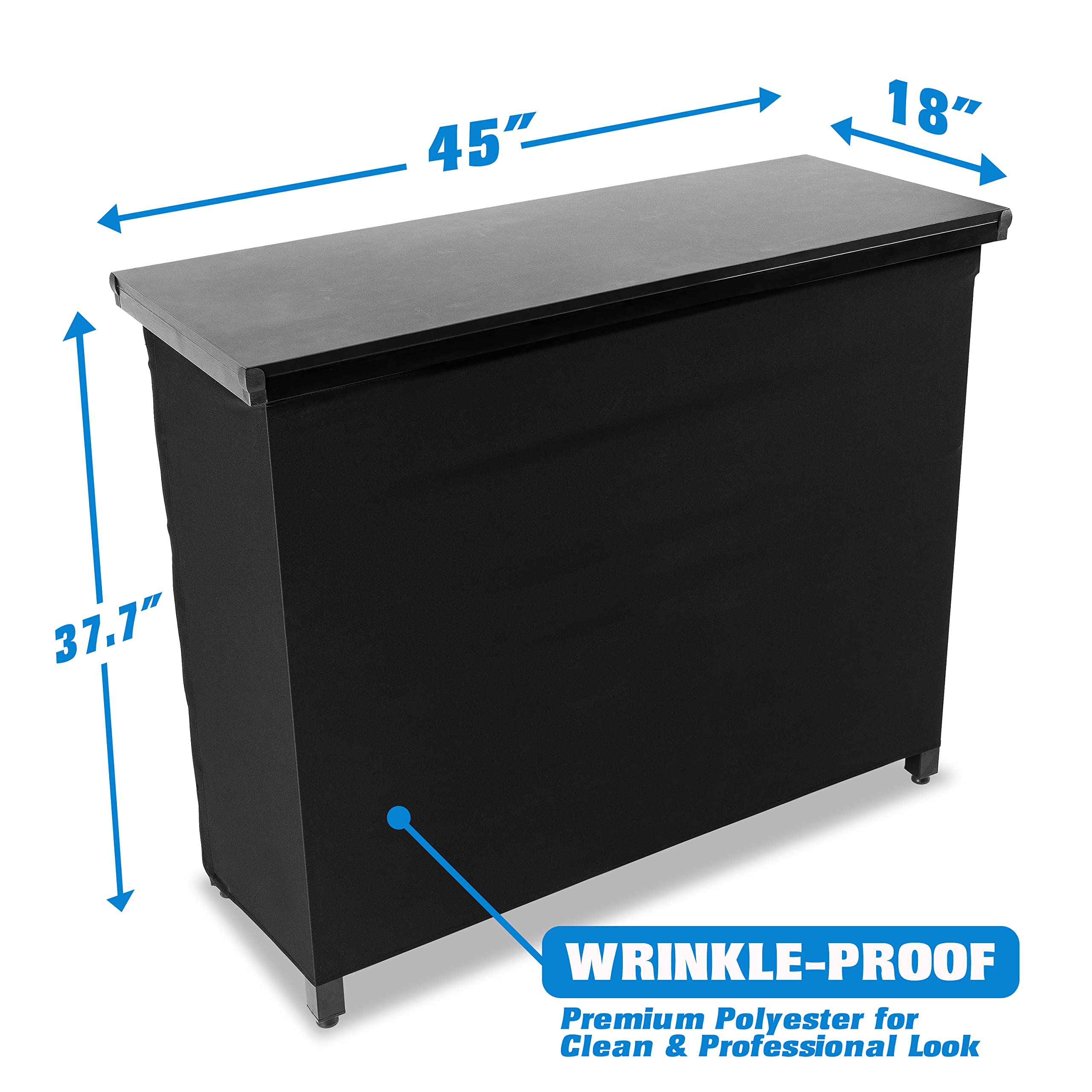 GoBar PRO Commercial Grade Portable Bar Table - Mobile Bartending Station for Weddings, Parties & Events - Includes Black Skirt & Carry Case - Standard or LED Light Options (45