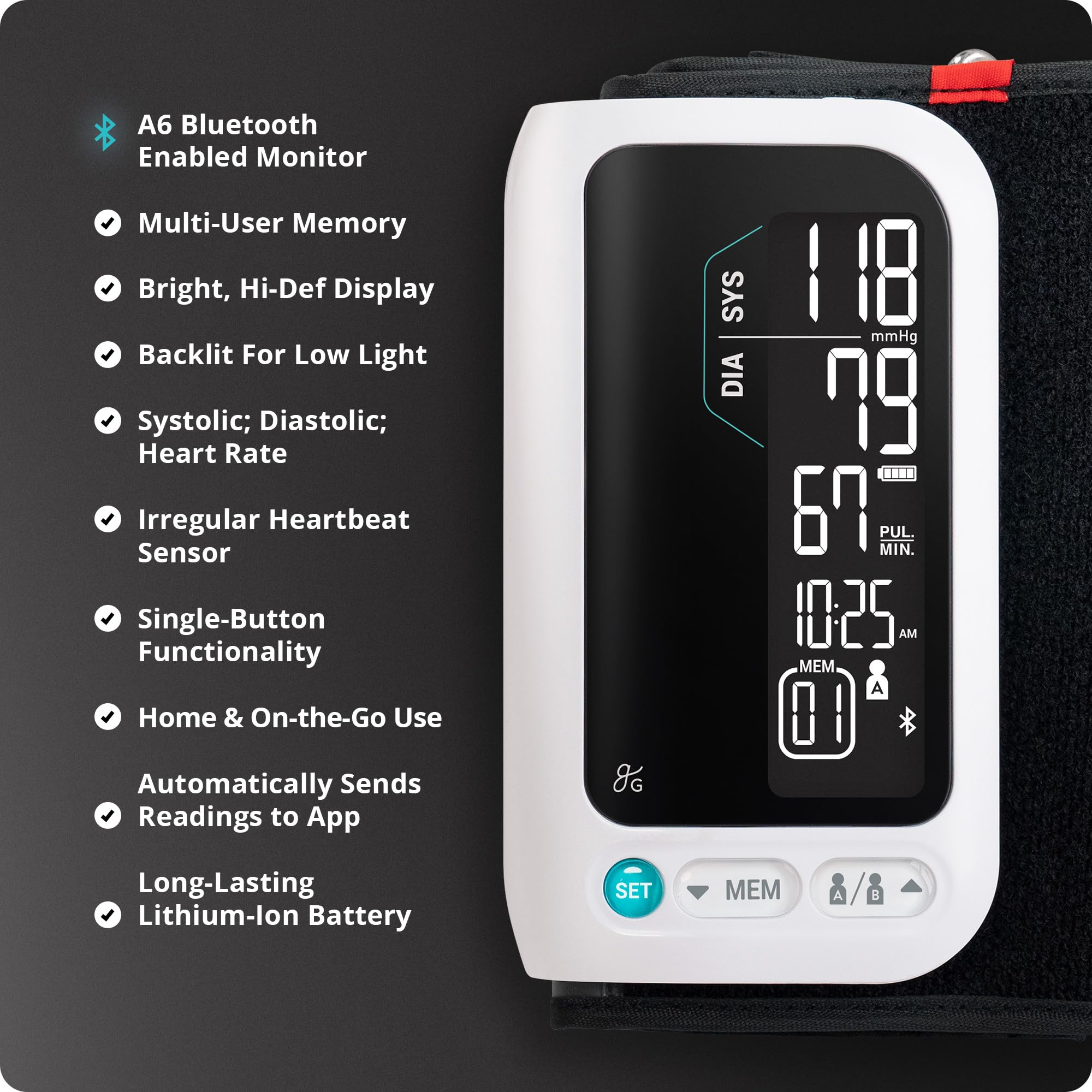 Greater Goods Bluetooth Blood Pressure Monitor - Automatic Upper Arm Cuff, Wireless Sync with iOS/Android App for Easy Tracking | Ideal for Home Health Monitoring & Fitness Enthusiasts